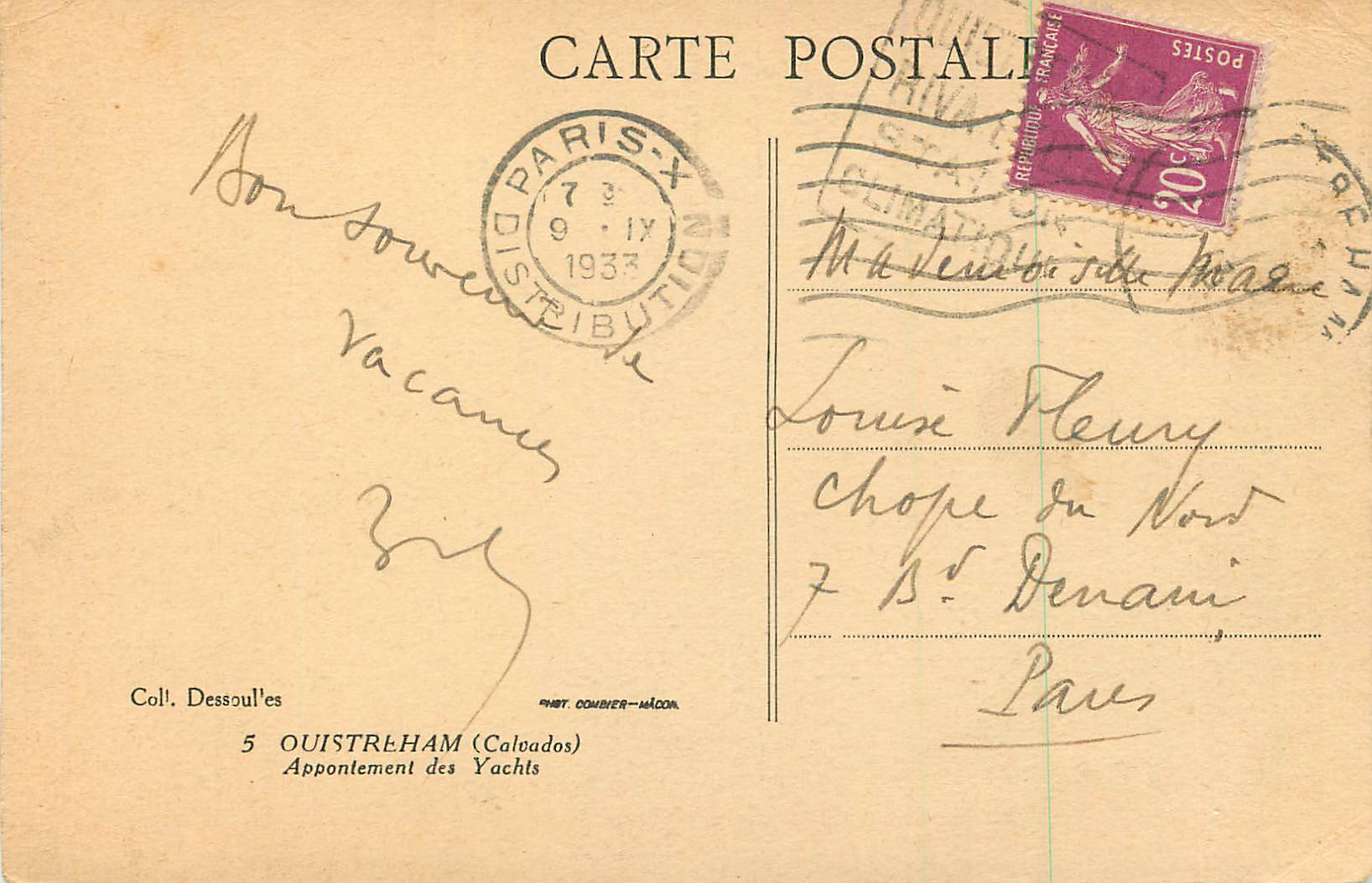 CPA Ouistreham apPontement des yachis — Rückseite