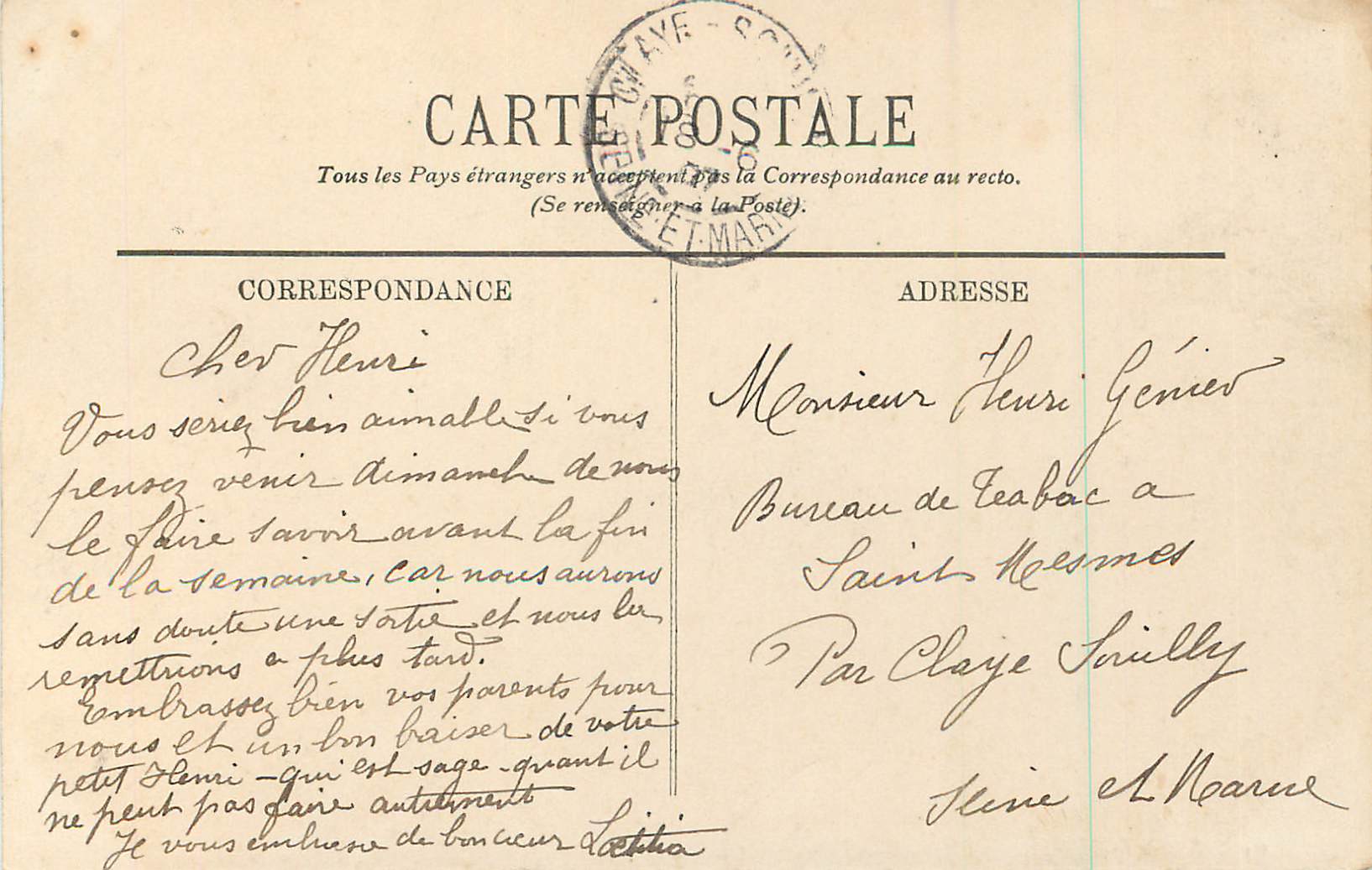 CPA Saint Denis l'Hotel de ville — Rückseite
