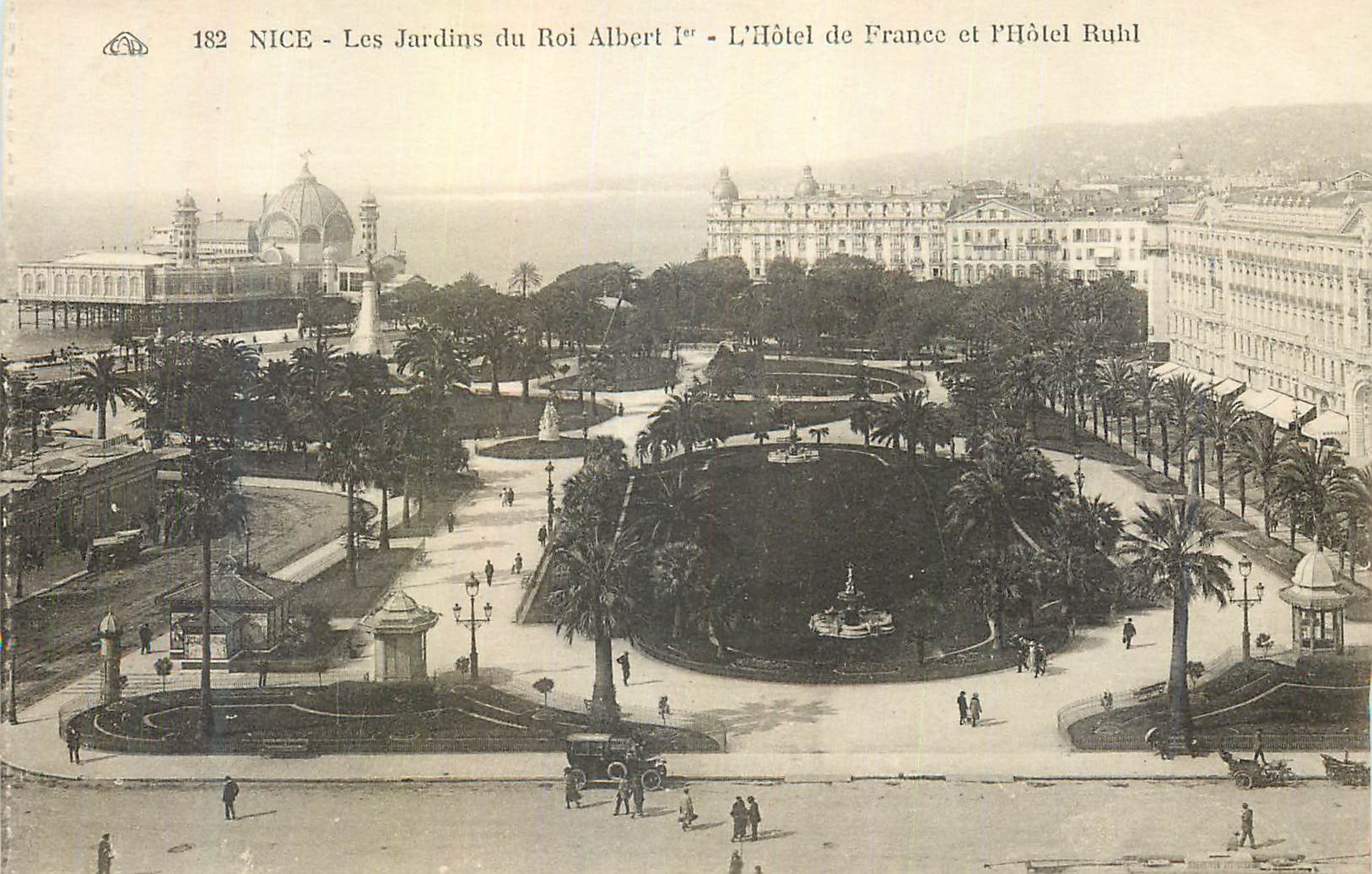 CPA Nice le Jardin du roi Albert 1er l'Hotel de France et l'Hotel Ruhl