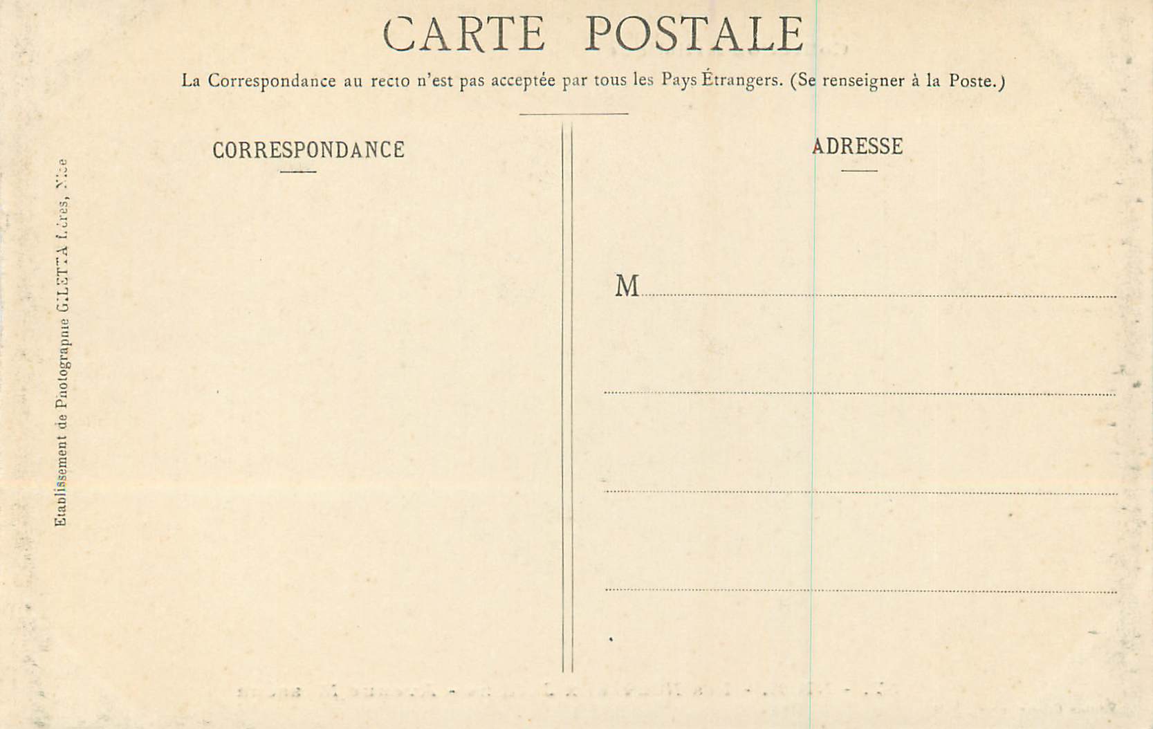 CPA Nice Les Nouveaux Jardins Avenue Massena — Rückseite