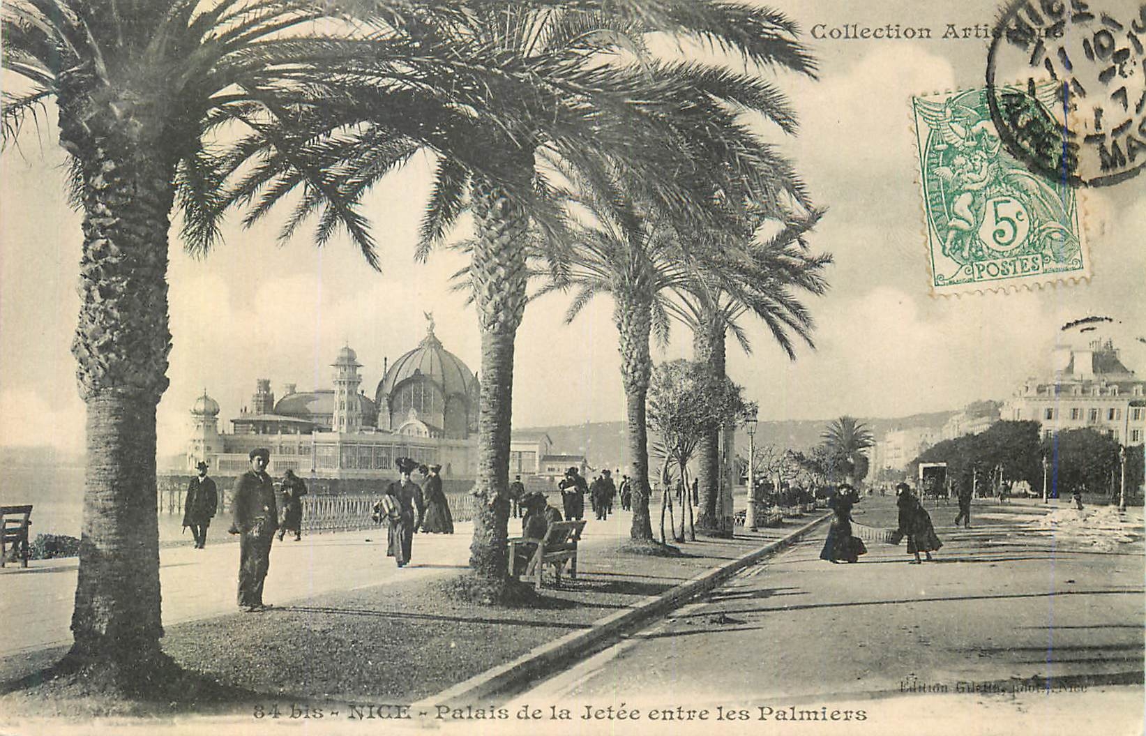 CPA Nice Palais de la Jetee entre les Palmiers 