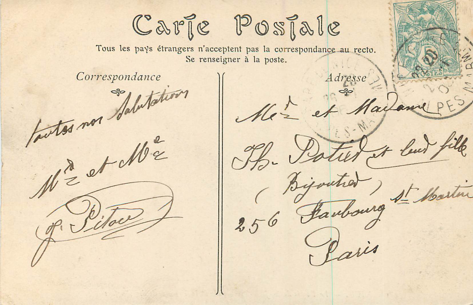 CPA Nice Le Palais de la Jetee Promenade — Rückseite