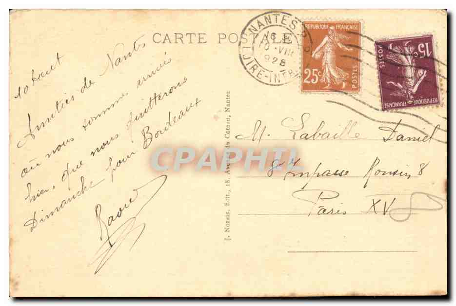 Nantes CPA La place de la Duchesse Anne (Paille d'or) — Rückseite