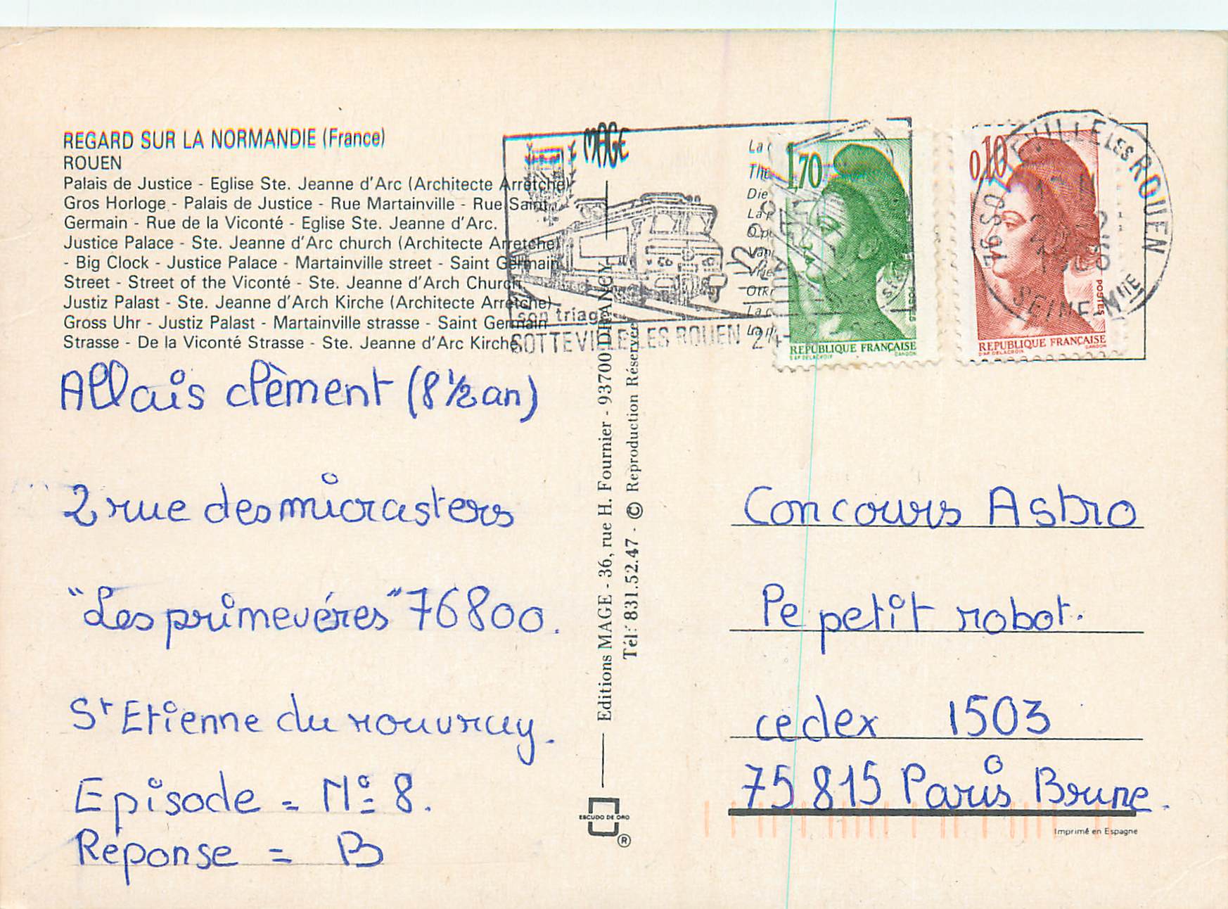 CPM Regard sur la Normandie (France)Rouen — Rückseite