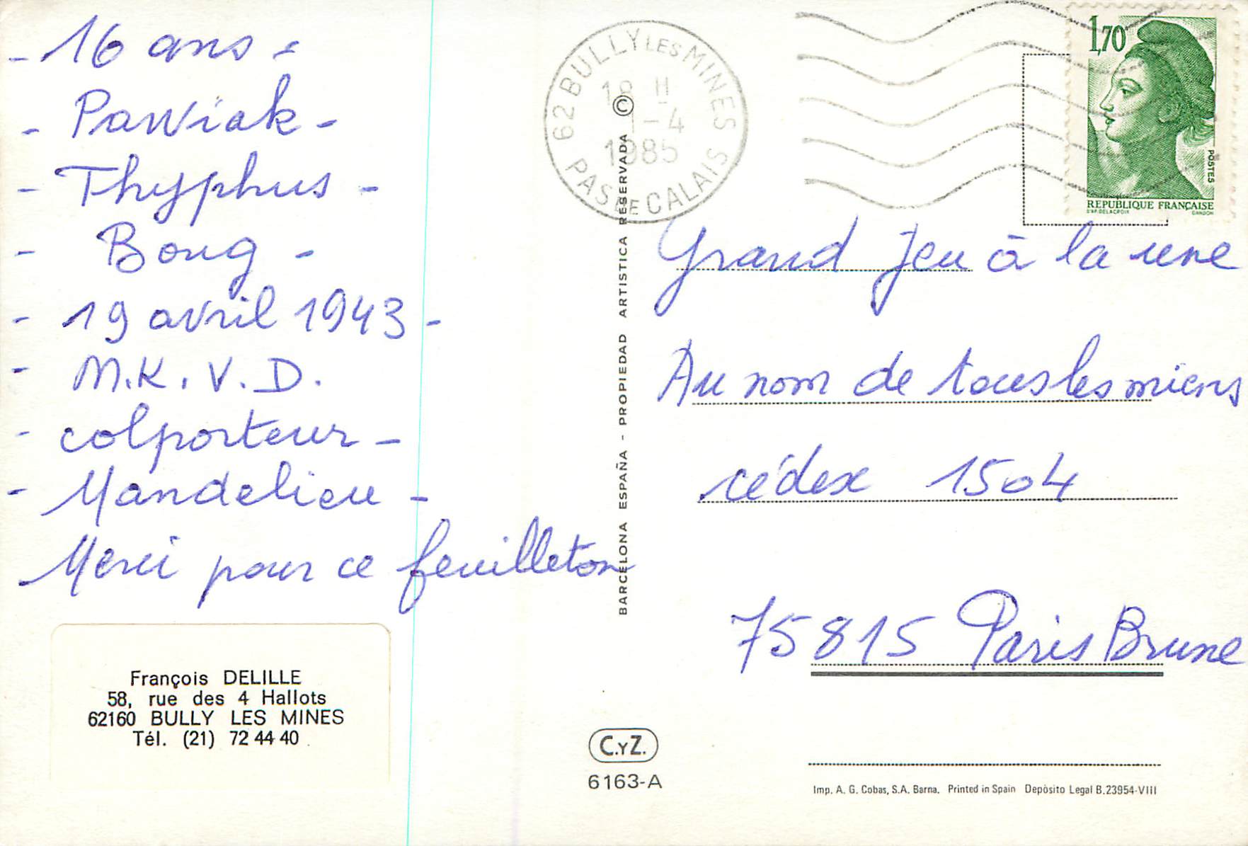 CPM Fleurs — Verso