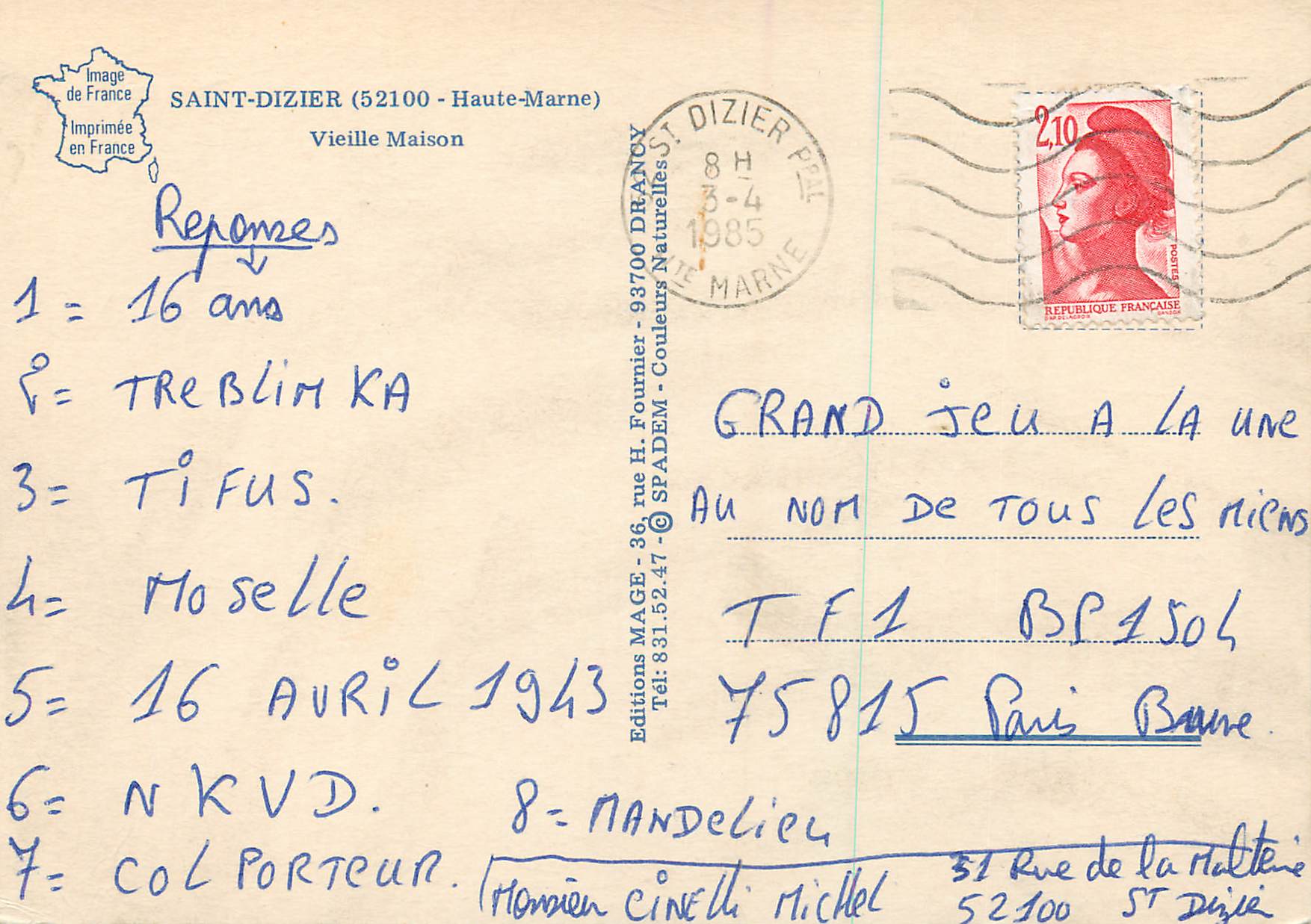 CPM Saint Dizier (Haute Marne)Vieille Maison — Rückseite