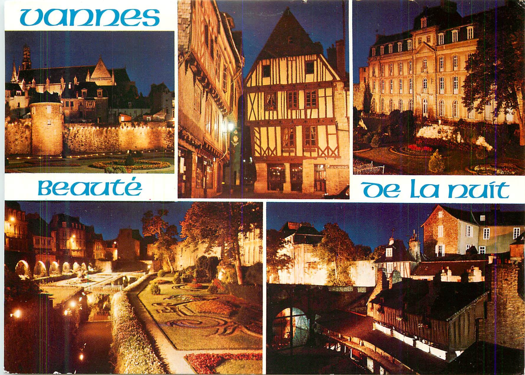 CPM Couleurs de Bretagne Vanne Les remparts et les jardins vue de nuit