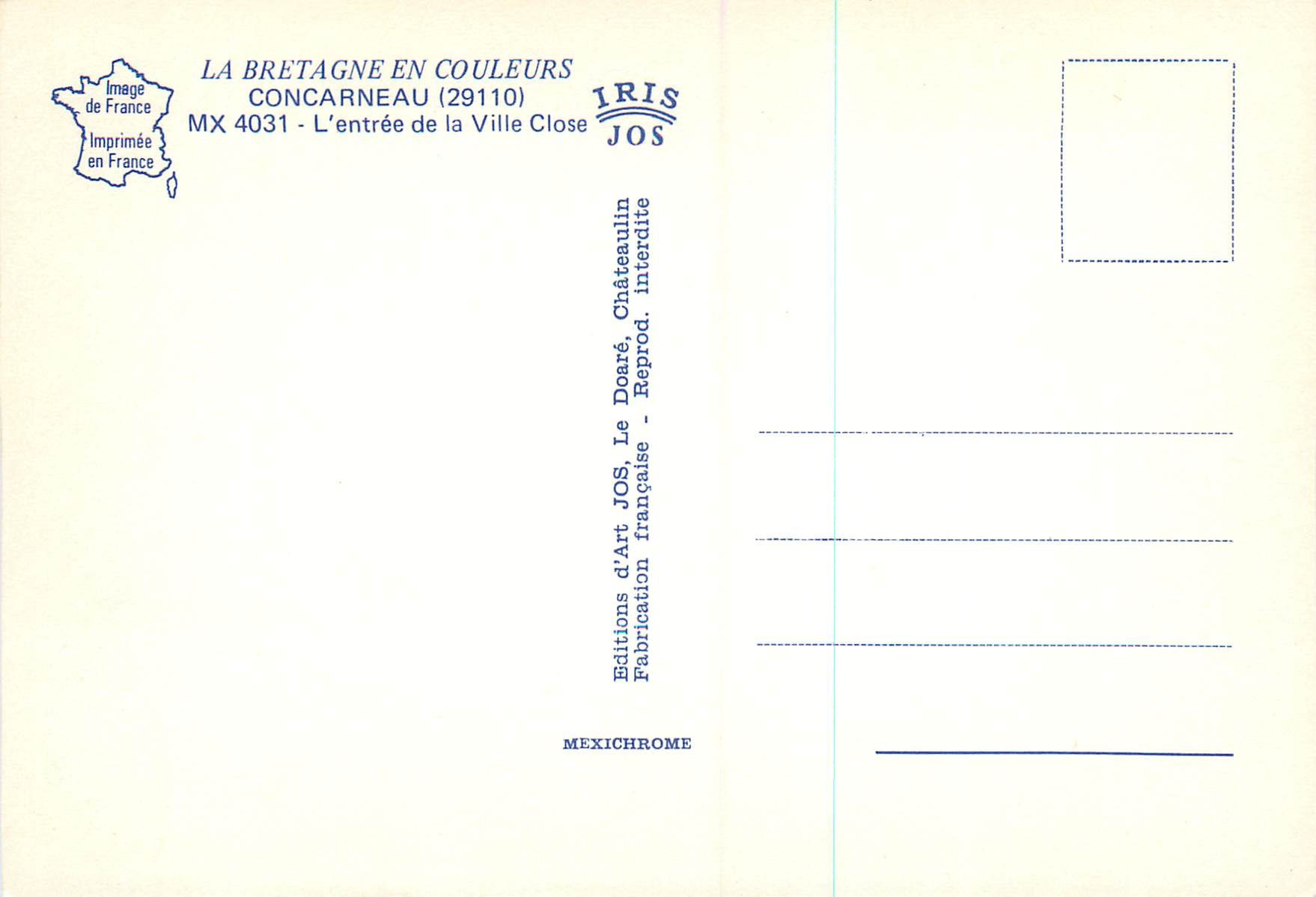 CPM La Bretagne en Couleurs Concarneau L'entree de la Ville Close — Rückseite
