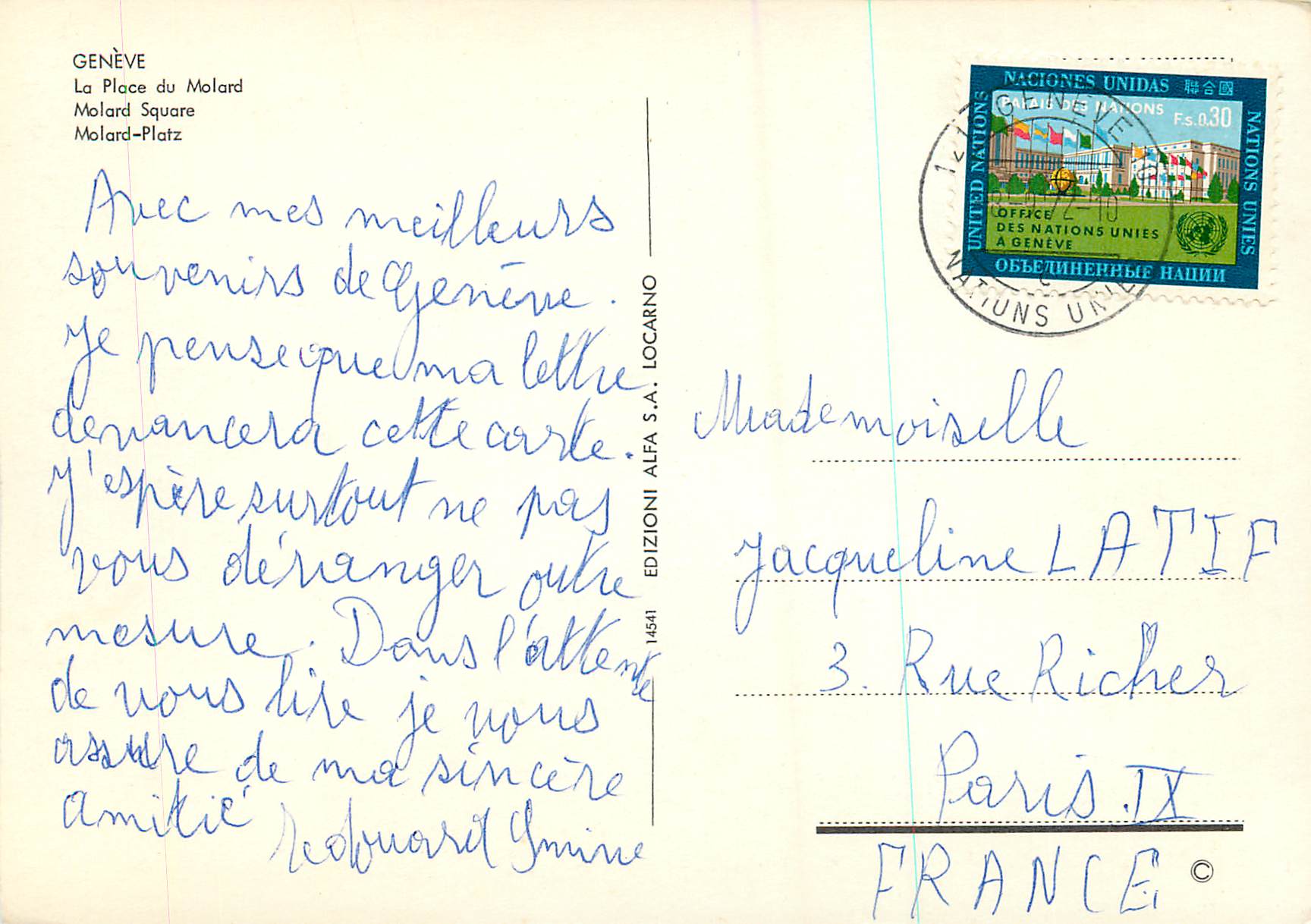 CPM Geneve La Place du Molard — Verso