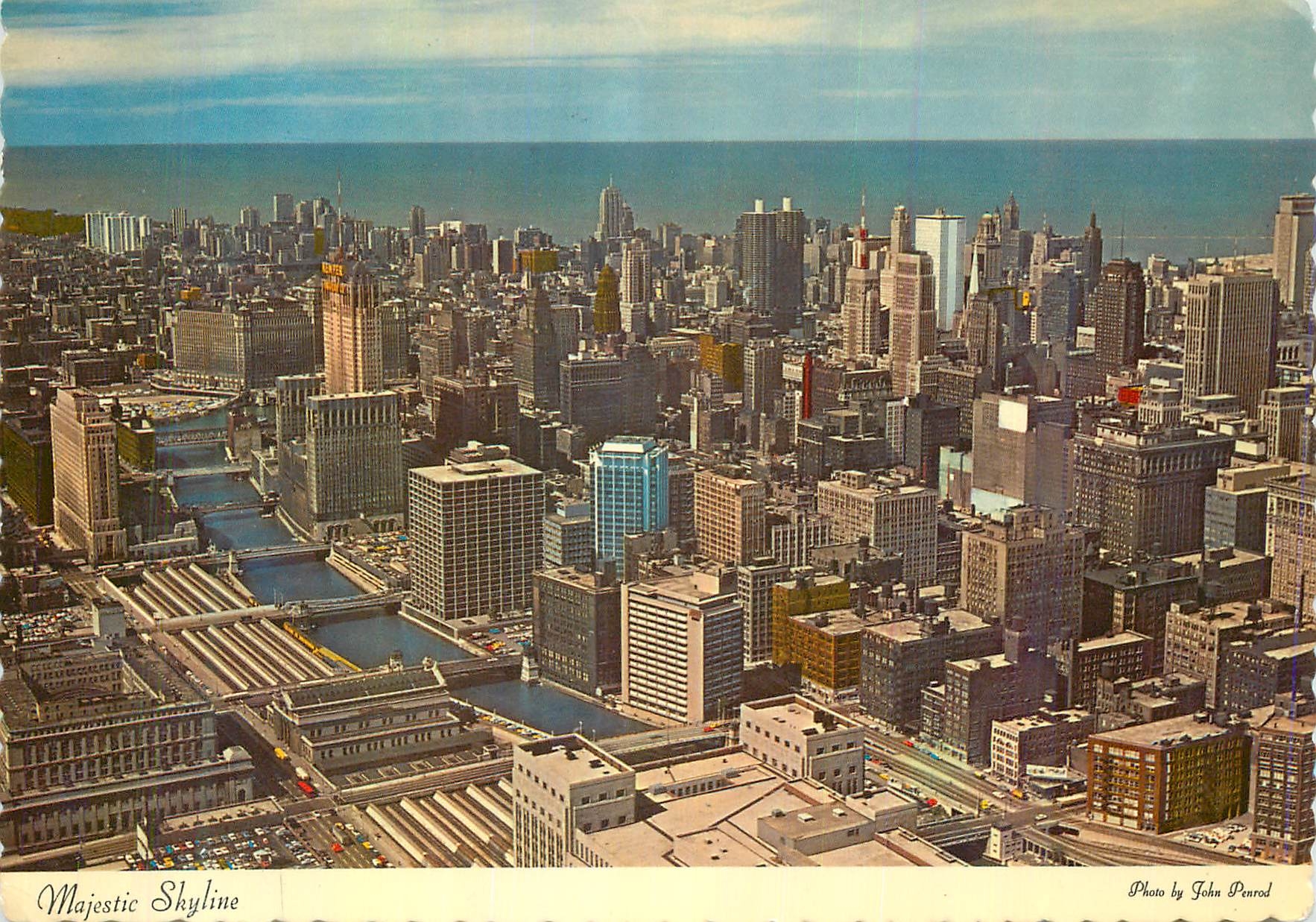 CPM Majetic Skyline An aerial view of the magnificent skycarpers which form Chicago's Skyline River in the foreground  t