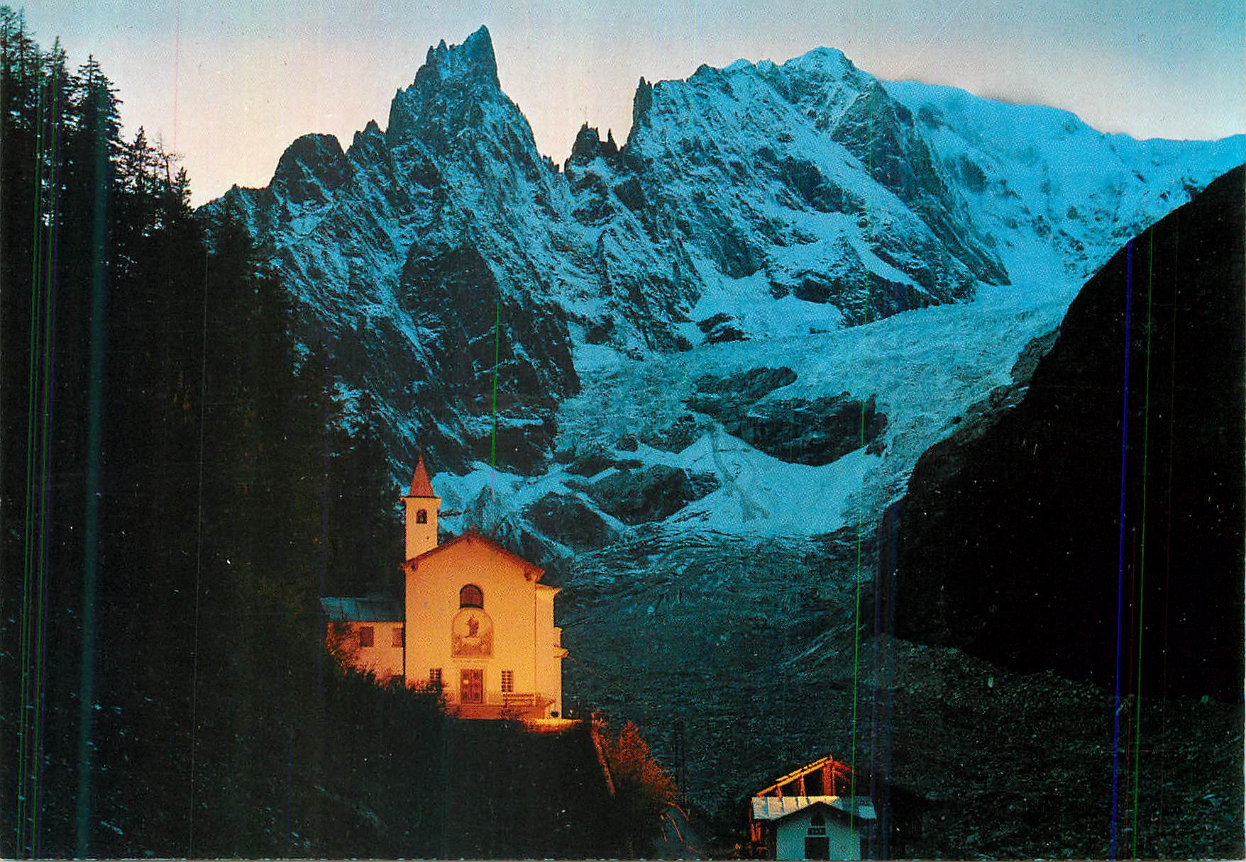 CPM Courmayeur La nuit Sanctuaire N D de la Guerison Aiguille Noir de Peuterey et M Blanc
