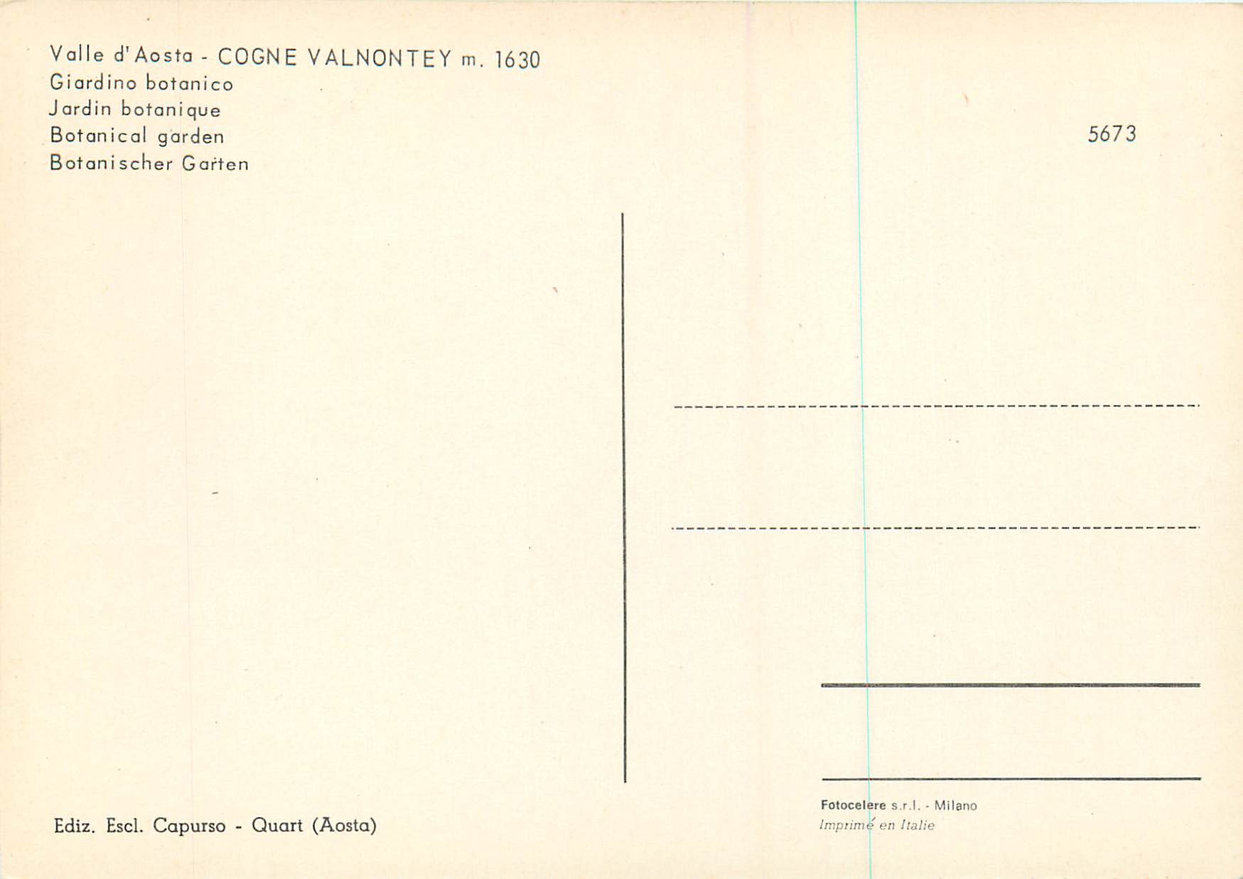 CPM Valle d'Aosta Cogne Valnontey Jardin Botanique — Rückseite