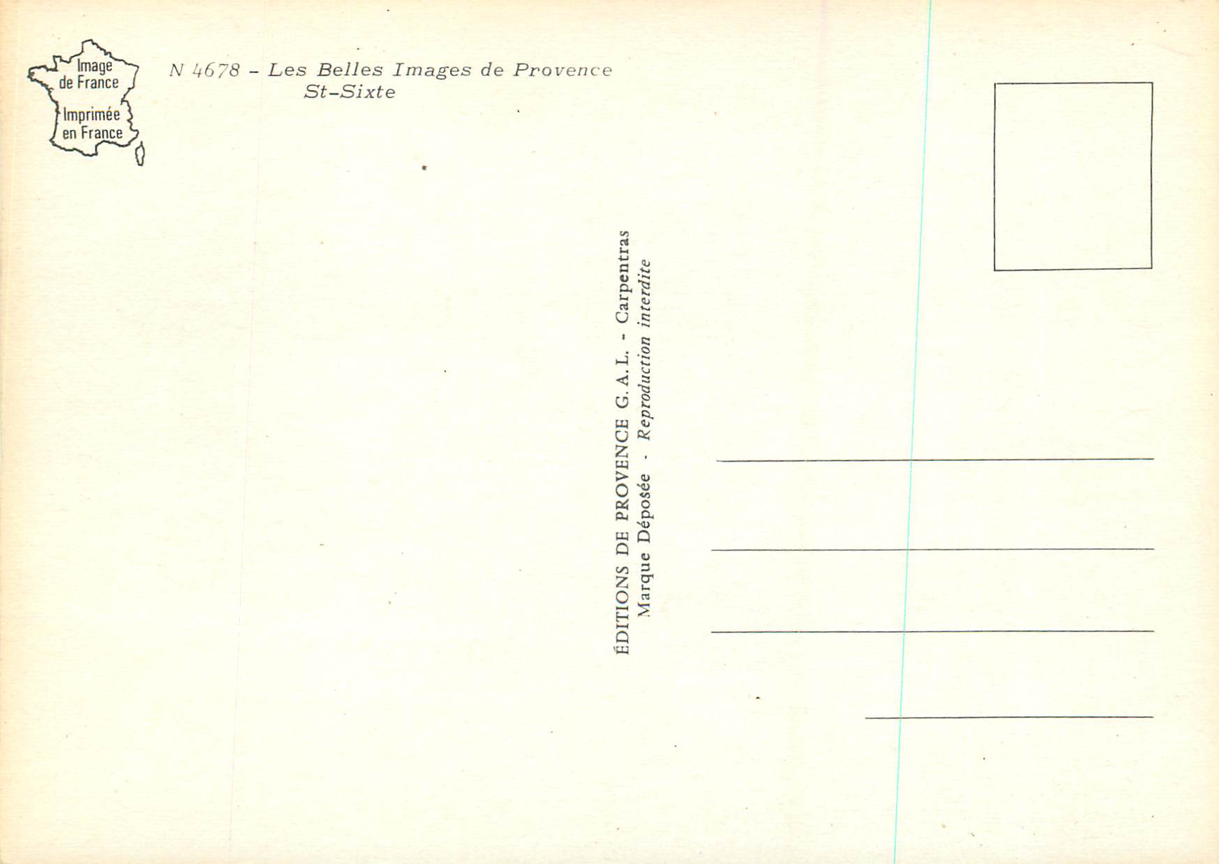 CPM Les Belles Images de Provence St Sixte — Verso
