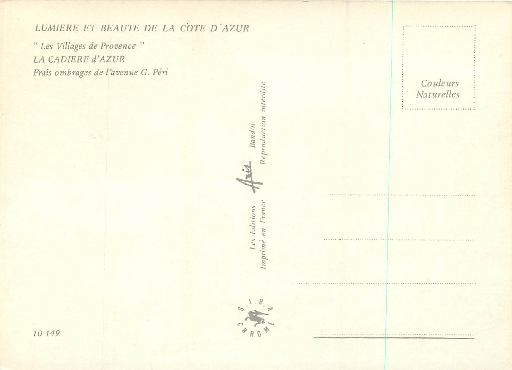 CPM Lumiere et Beaute de la Cote d'Azur Les villages de Provence La Cadiere d'Azue Frais ombrages de l'avenue G Peri — Verso
