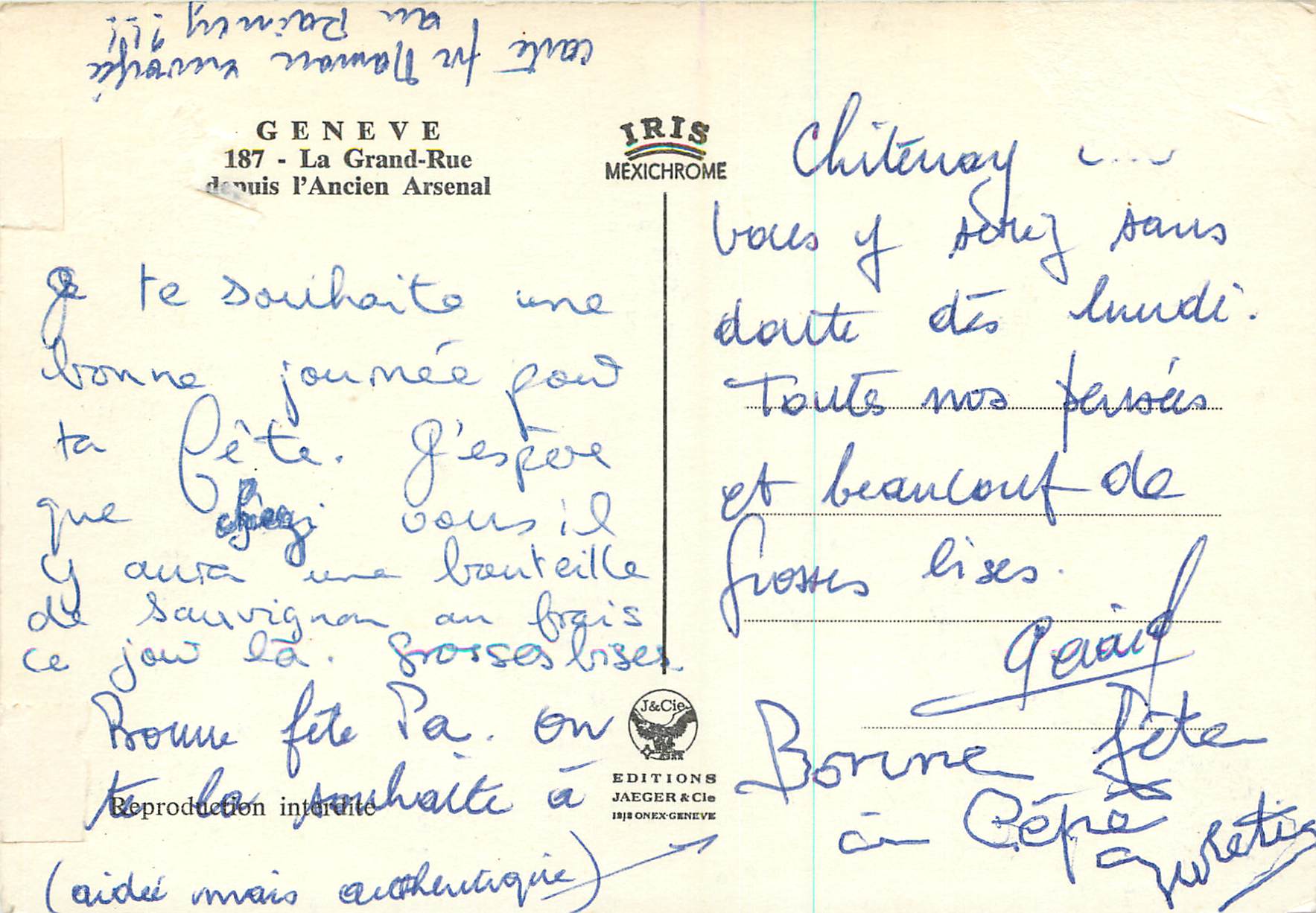 CPM Geneve La Grand Rue depuis l'Ancien Arsenal — Rückseite