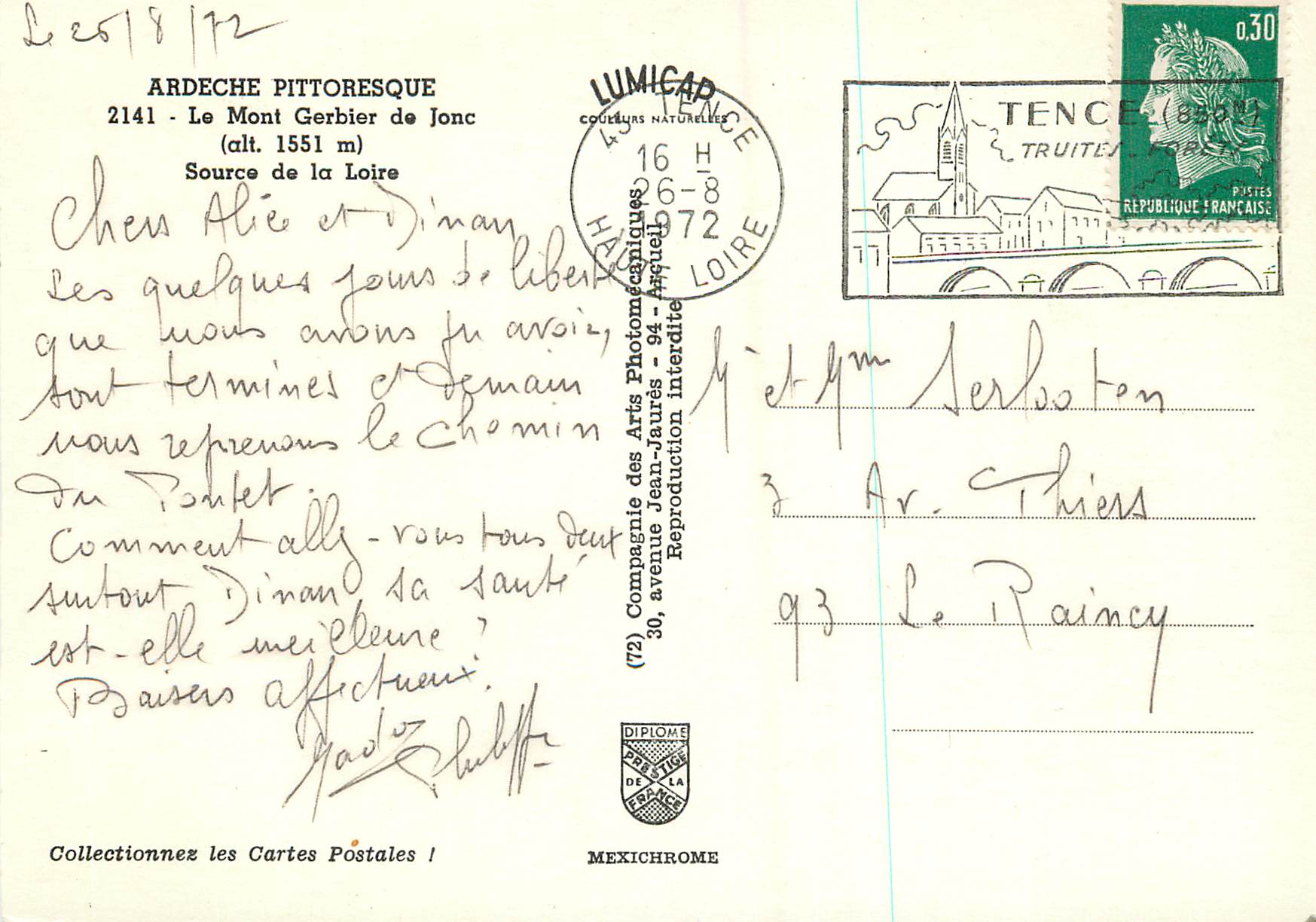 CPM Ardeche Pittoresque Le Mont Gerbier de Jonc Source de la Loire — Rückseite
