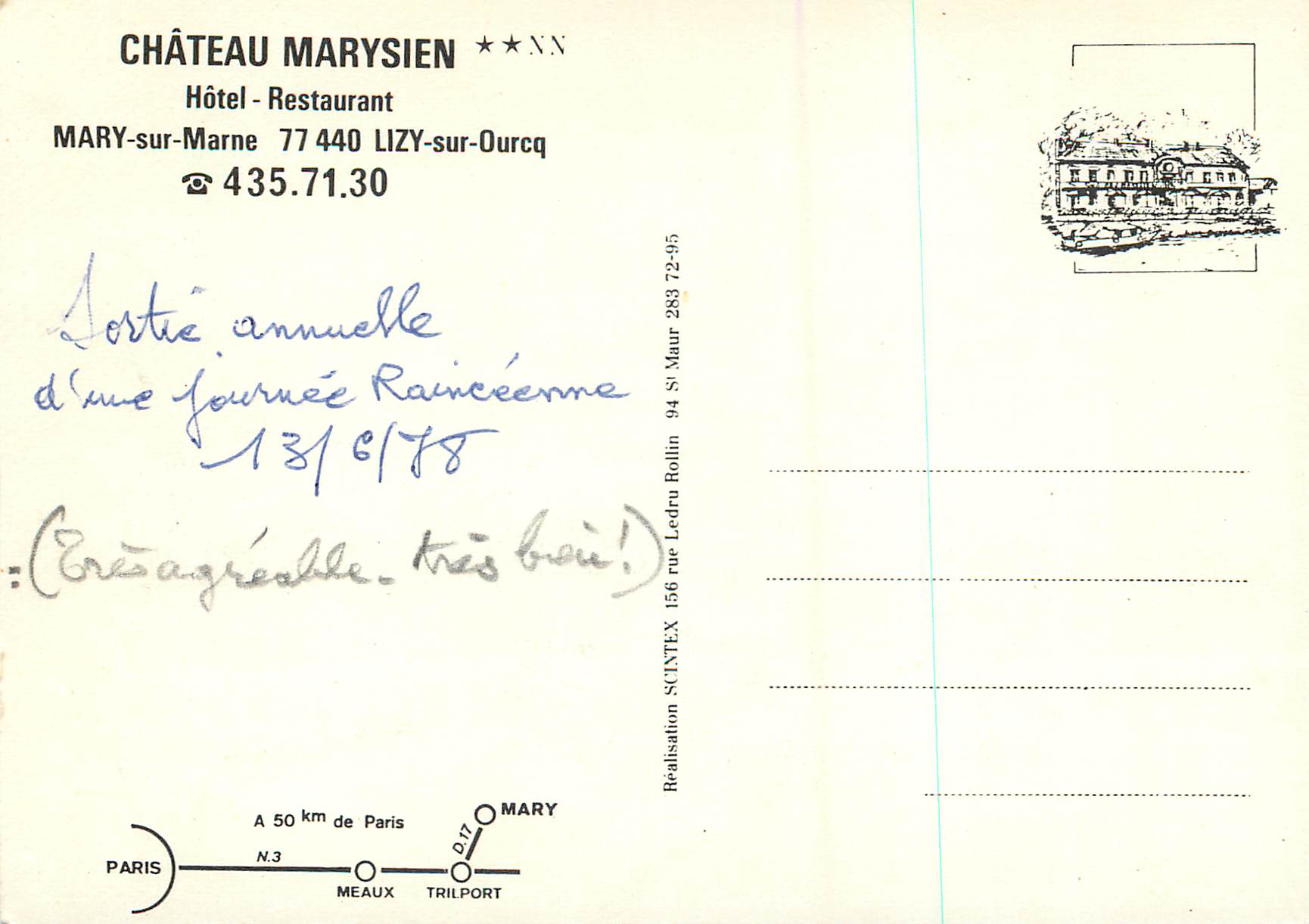 CPM Chateau Marysien Hotel Restaurant Mary sur Marne — Rückseite