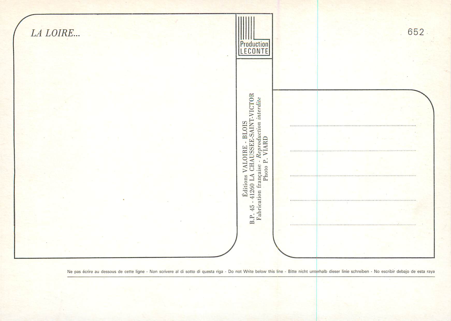 La Loire — paysage fluvial avec barque — Éditions Valoire, n° 652 — Verso