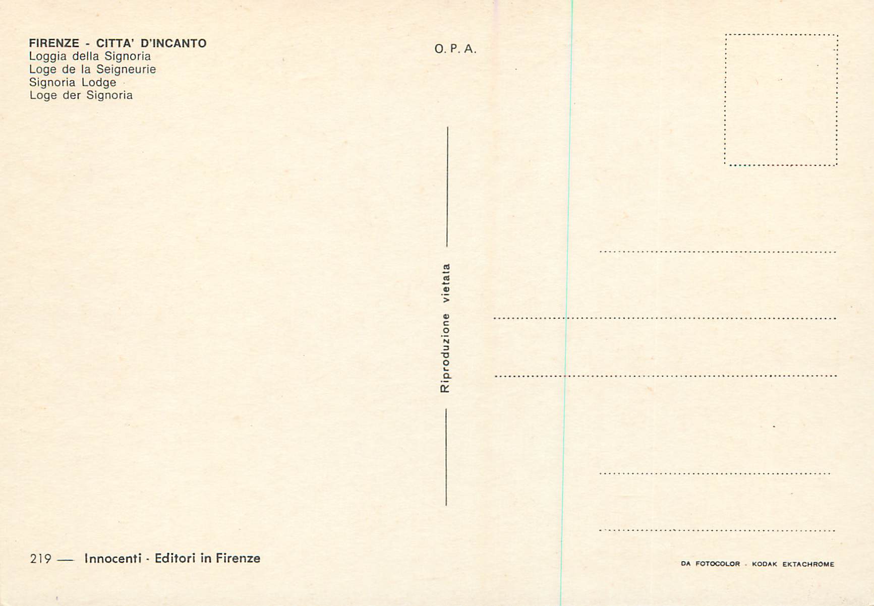 CPM Firenze Citta d'Incanto Loge de la Seigneurie — Rückseite