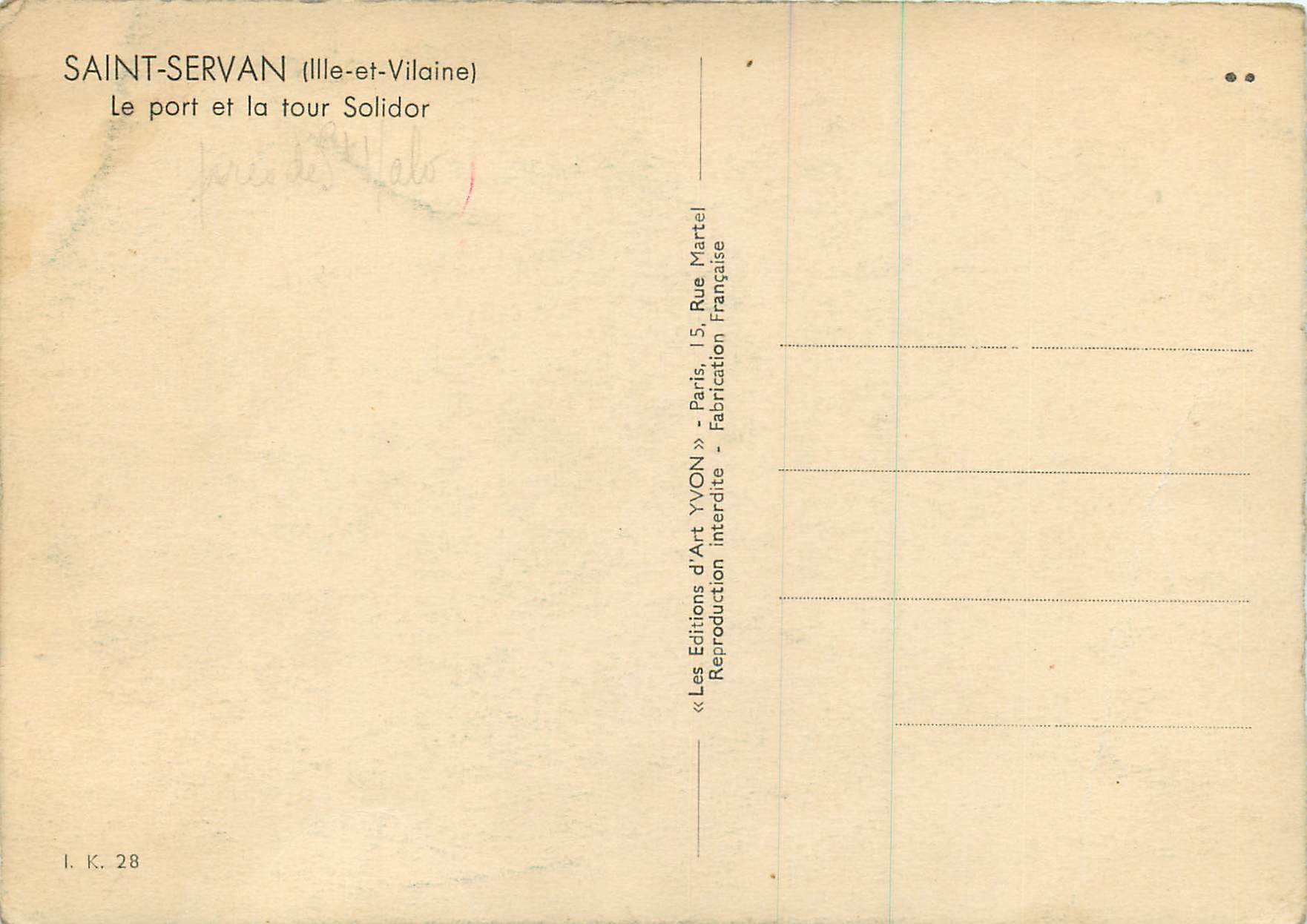 Saint-Servan (Ille-et-Vilaine) — Le port et la tour Solidor — Yvon — Rückseite
