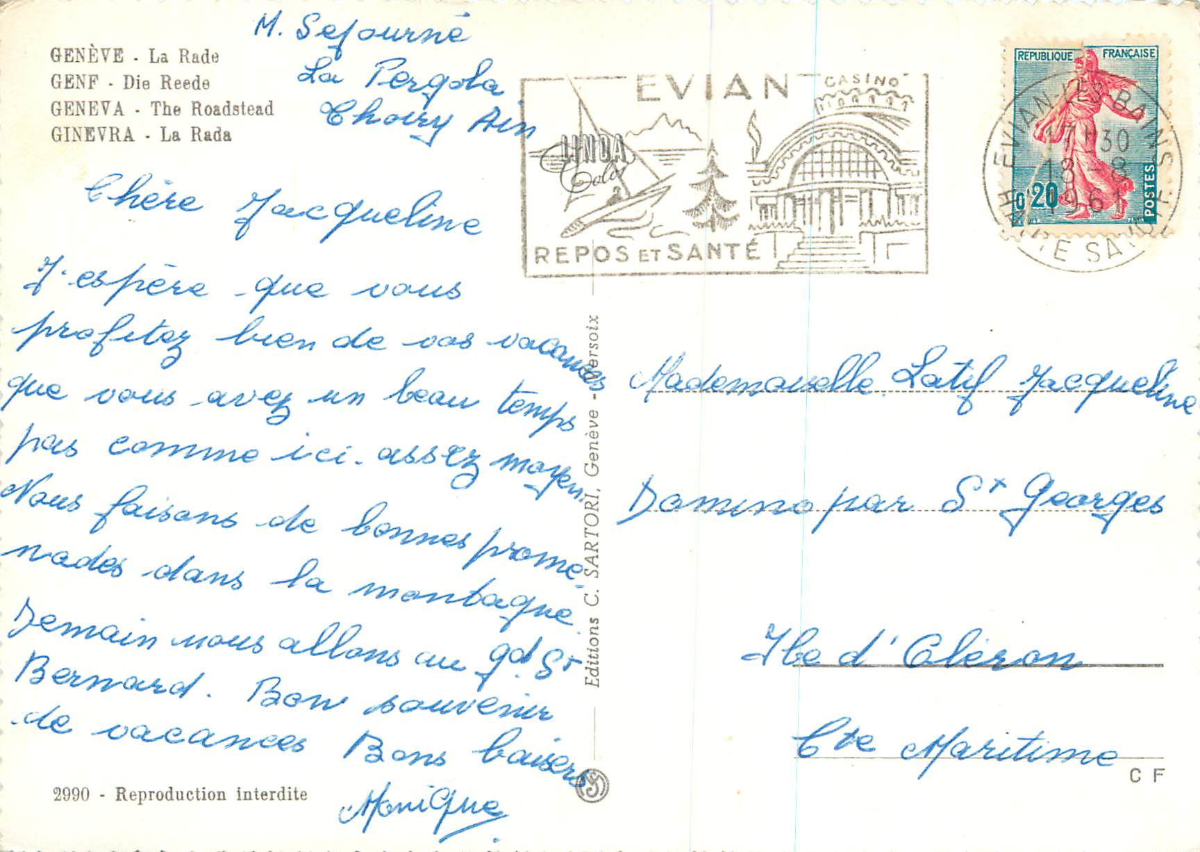 CPM Geneve La Rade Bateaux — Verso