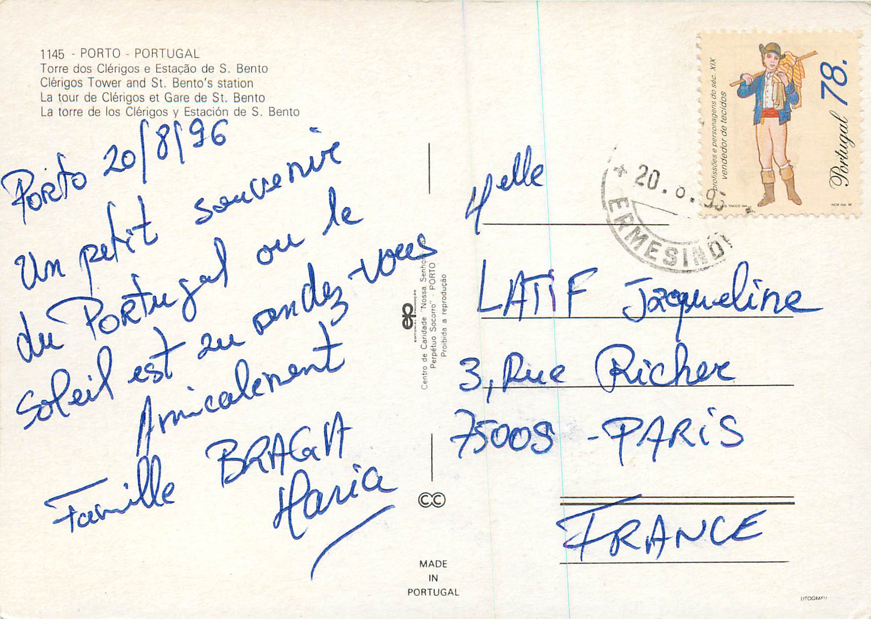 CPM Porto Portugal La tour de Clerigos et Gare de St Bento Autobus — Rückseite
