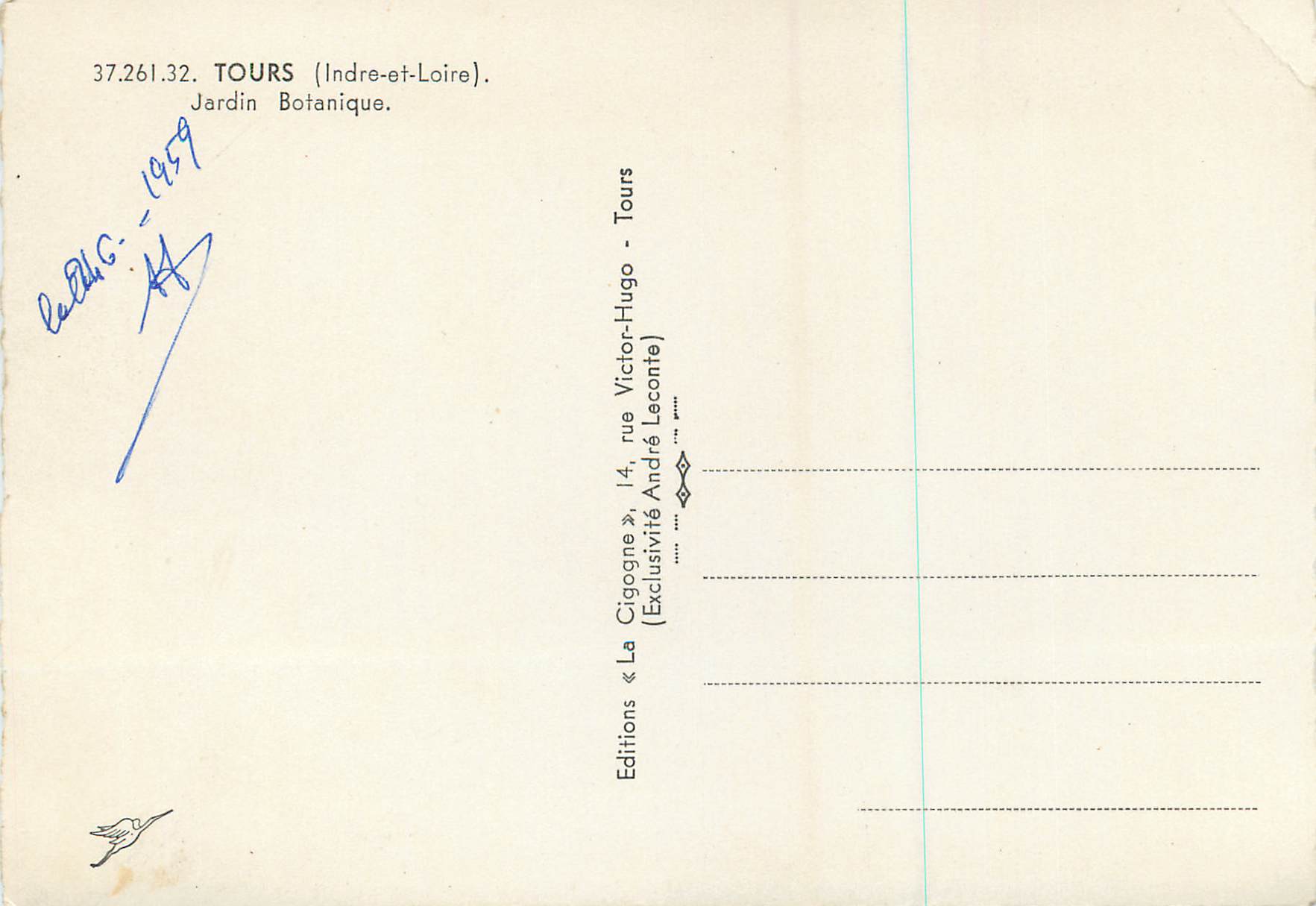 CPM Tours (Indre et Loire)Jardin Boranique — Rückseite