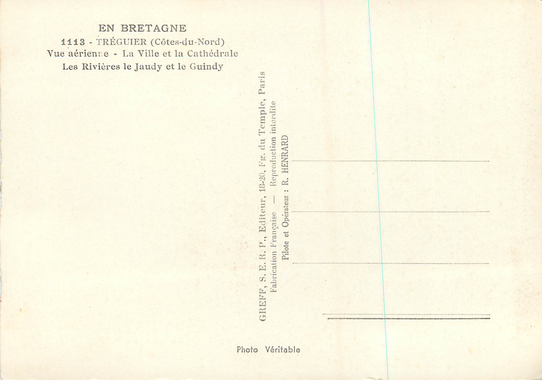 Tréguier — Vue aérienne — La ville et la cathédrale, les rivières et le guindy — Greffe, n° 1118 — Reverso