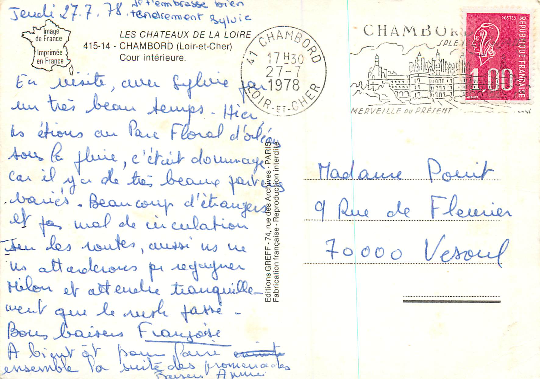 Schloss Chambord — Innenhof — Editions Greff — Rückseite