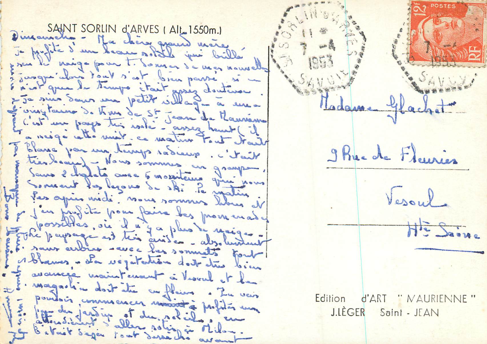 CPM Saint Sorlin d'Arves — Verso