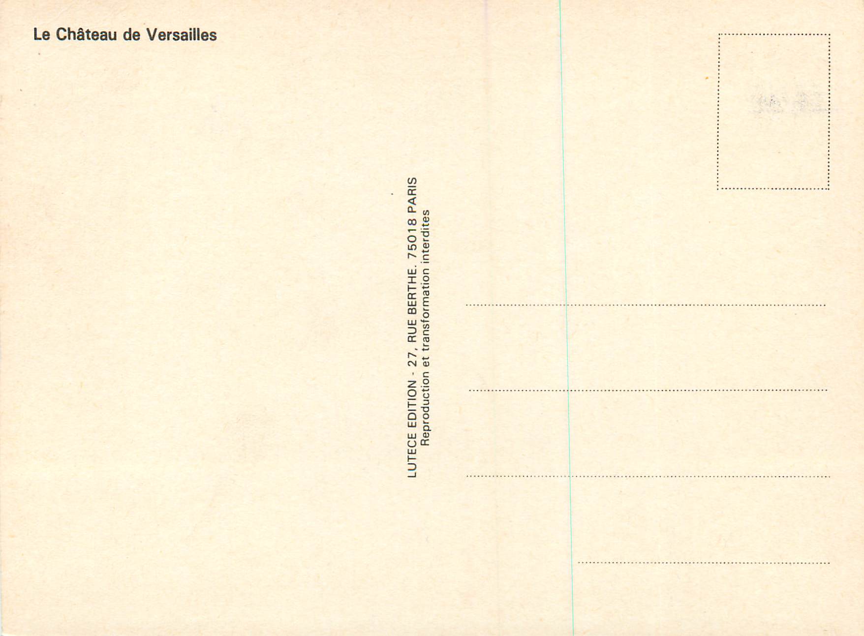 CPM Le Chateau de Versailles — Verso