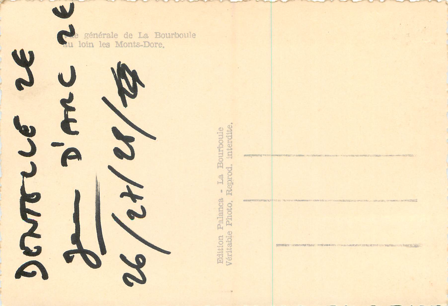 CPM Vue generale de la bourboule au loin les Monts Dore — Verso