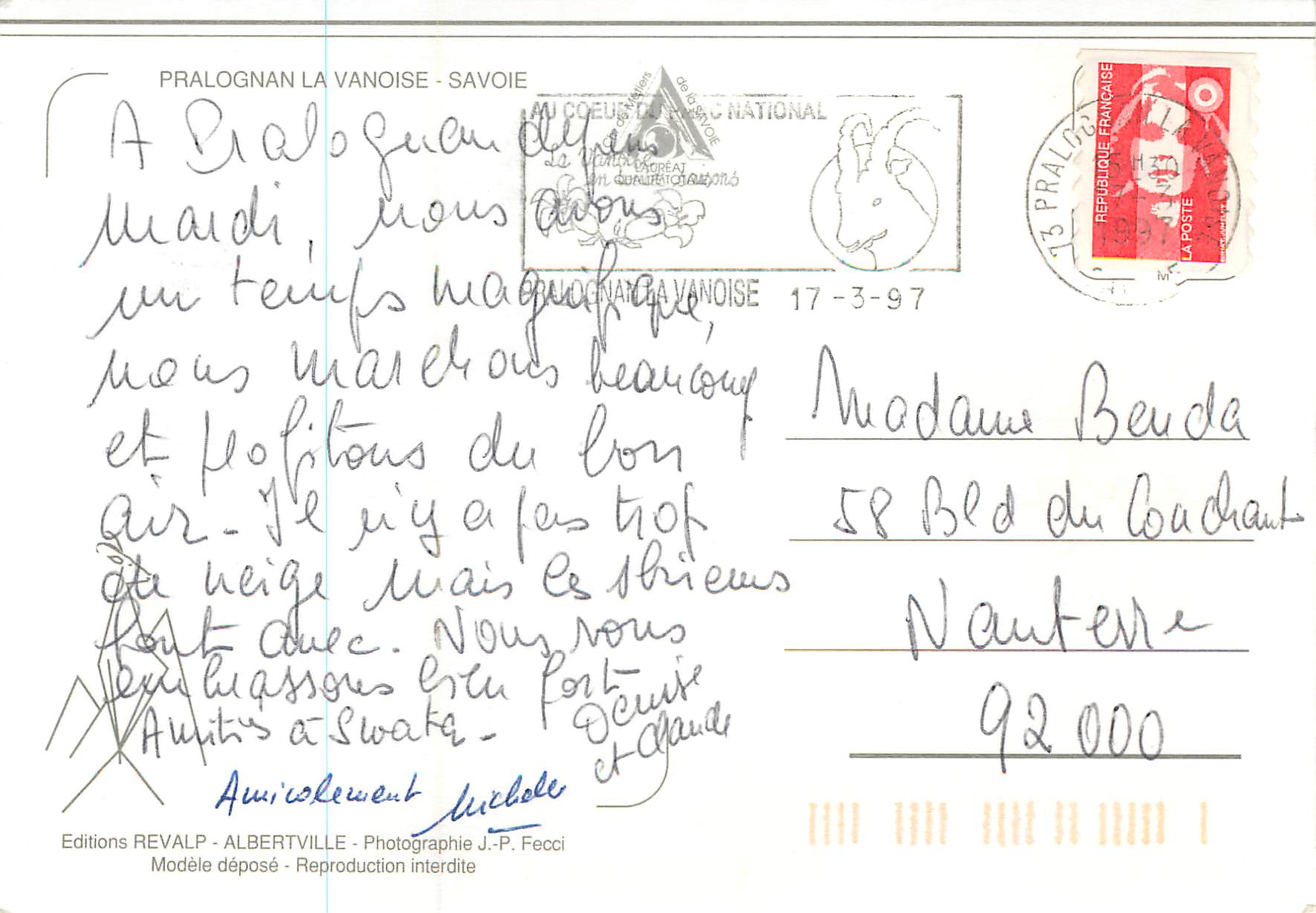 CPM Pralognan la Vanoise Savoie — Rückseite