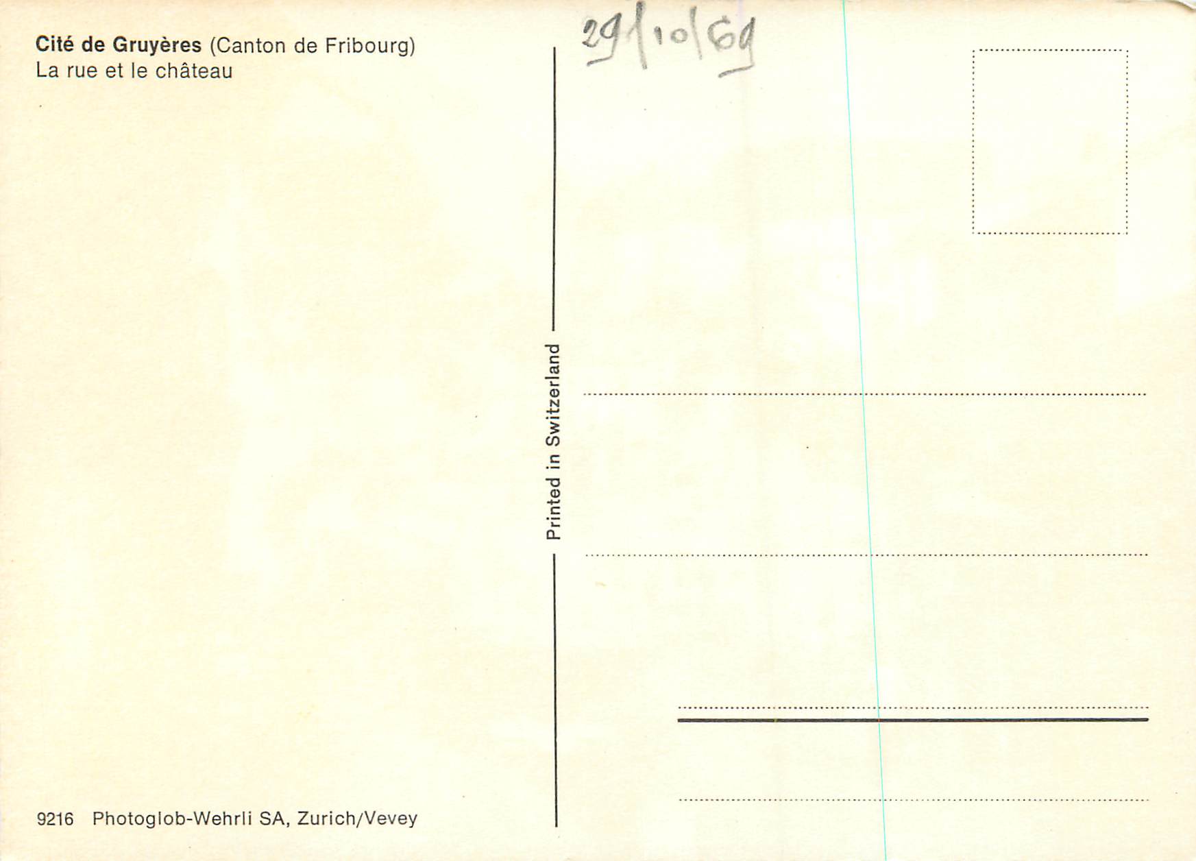 CPM Cite de Gruyeres (Canton de Fribourg)La rue et chateau — Verso