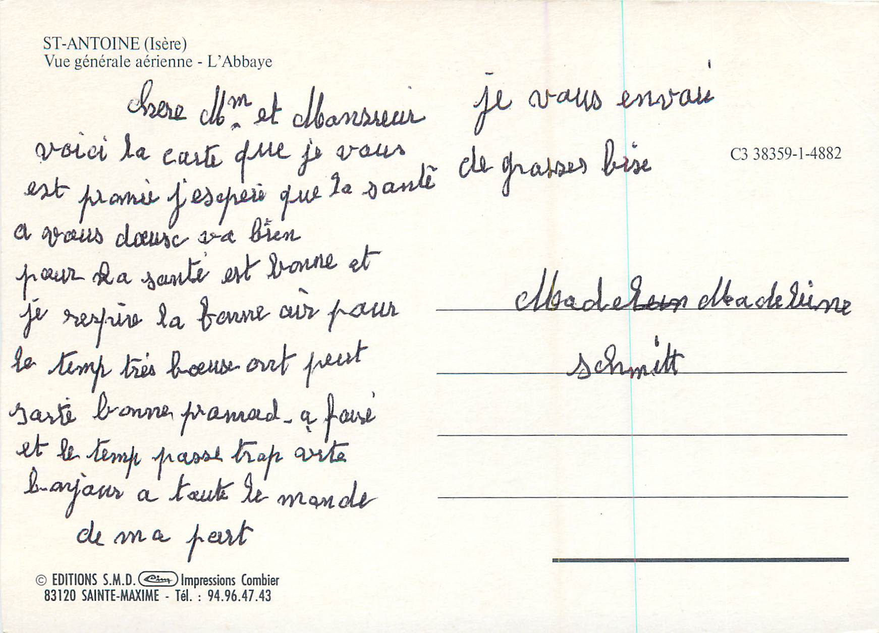 CPM St Antoine (Isere)Vue generale aerienne L'Abbaye — Rückseite