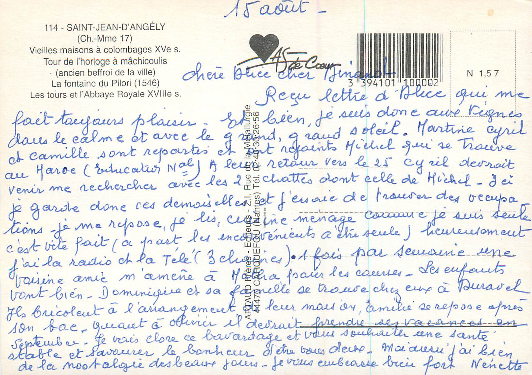 CPM Saint Jean d'Angely Villes maison a colombage XVa s Tour de l'horloge a machicoulis — Back