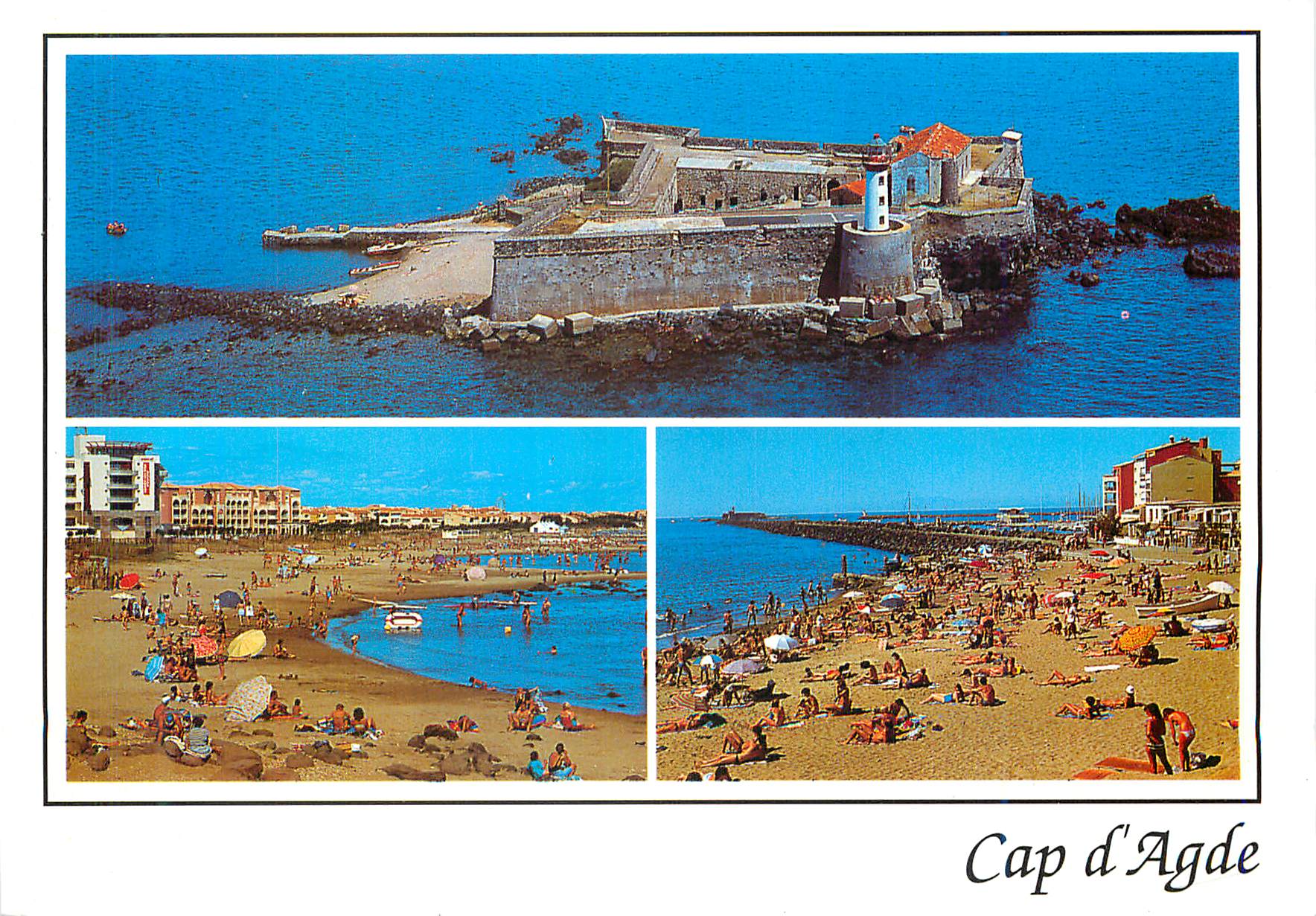 CPM Cap d'Agde (Herault France)Le fort Brescou Le mail de Rochelongue et la plage Richelieu