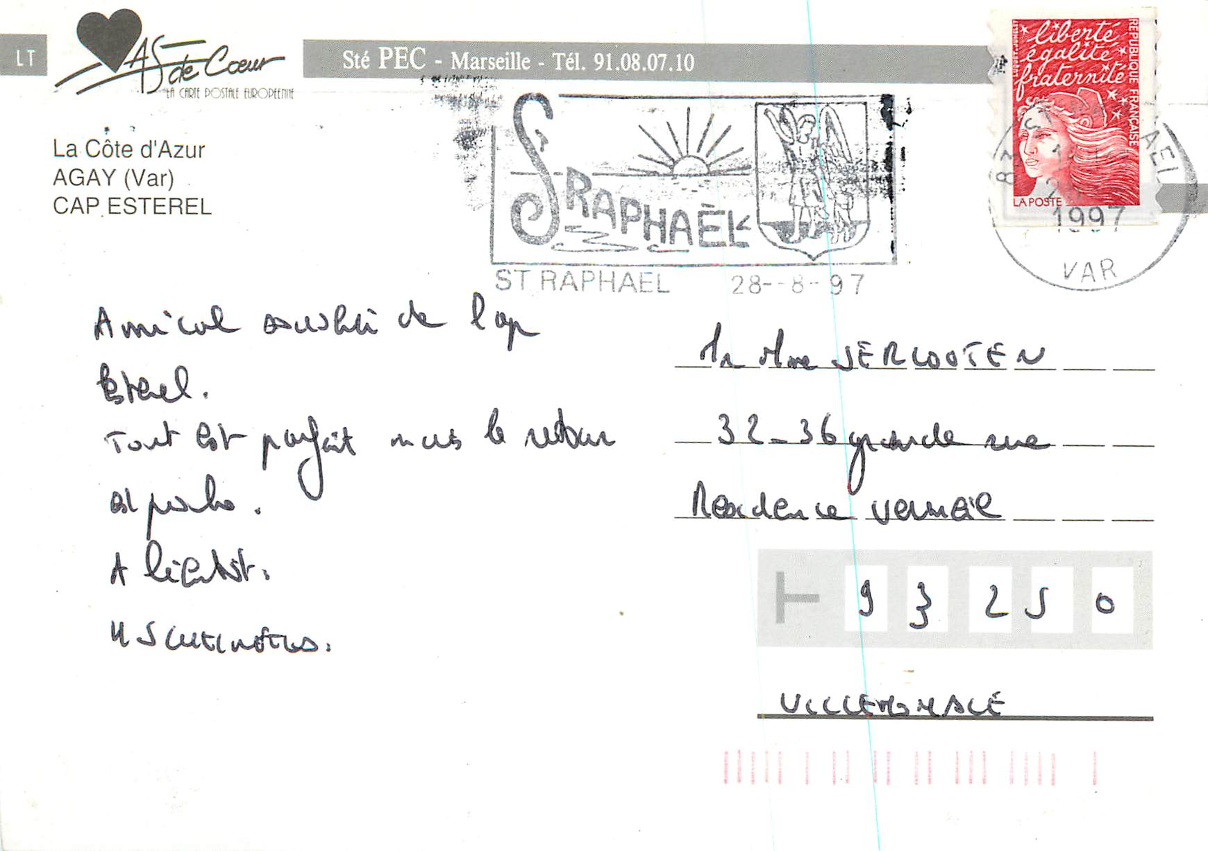 CPM La Cote d'Azur Agay Cap esterel — Verso