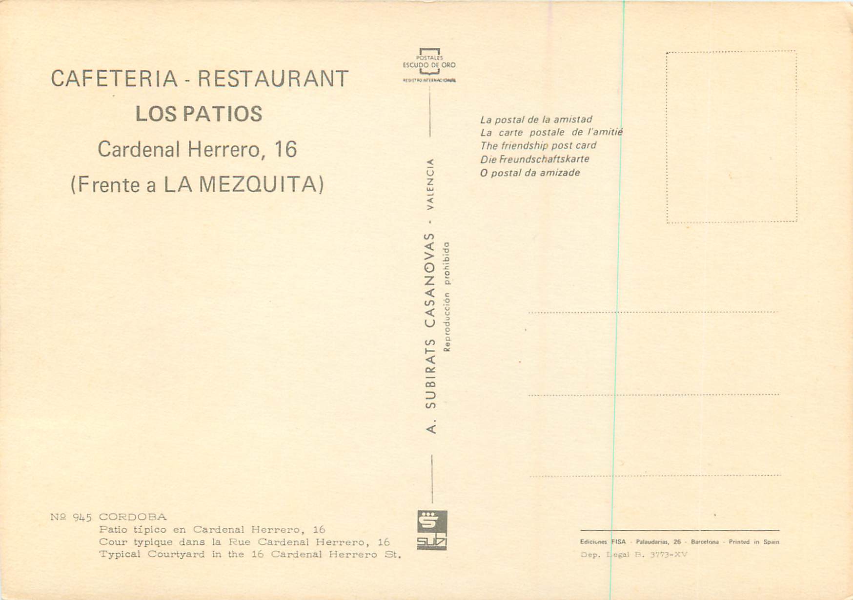 CPM Restaurante Cafeteria Los Patios Cordoba — Rückseite