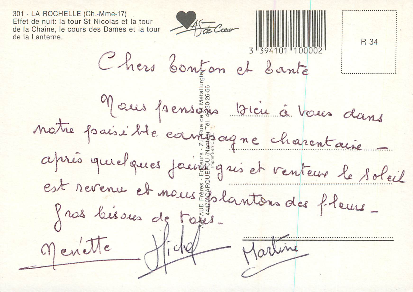 CPM La Rochelle (Ch Mme)Effe de nuit la tour St Nicolas et la tou de la Chaine  le cours des Dames et la tour de la Lant — Verso