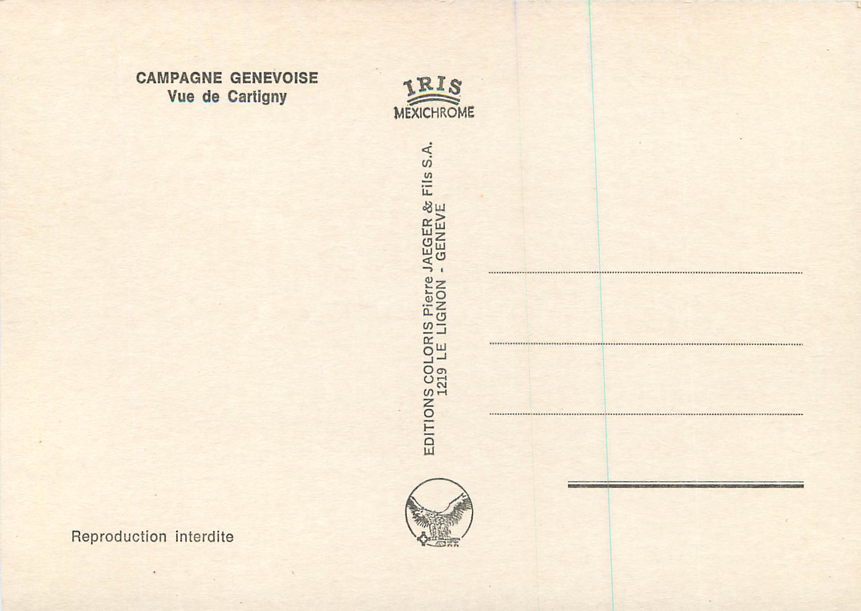 CPM Campagne Genevoise Vue de Cartigny — Verso