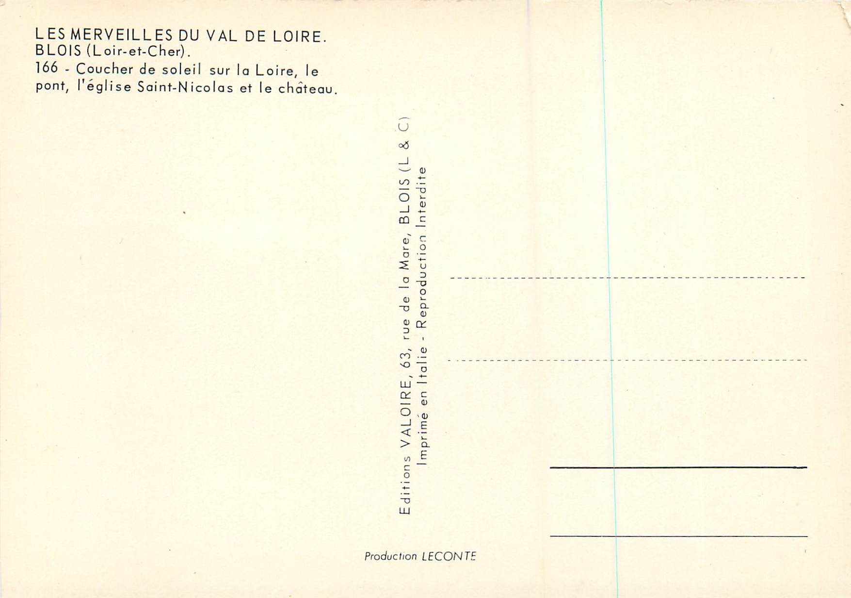 CPM Les Merveilles du Val de Loire Blois (Loir et Cher) Coucher de soleil sur la Loire le pont l'eglise Saint Nicolas et — Verso