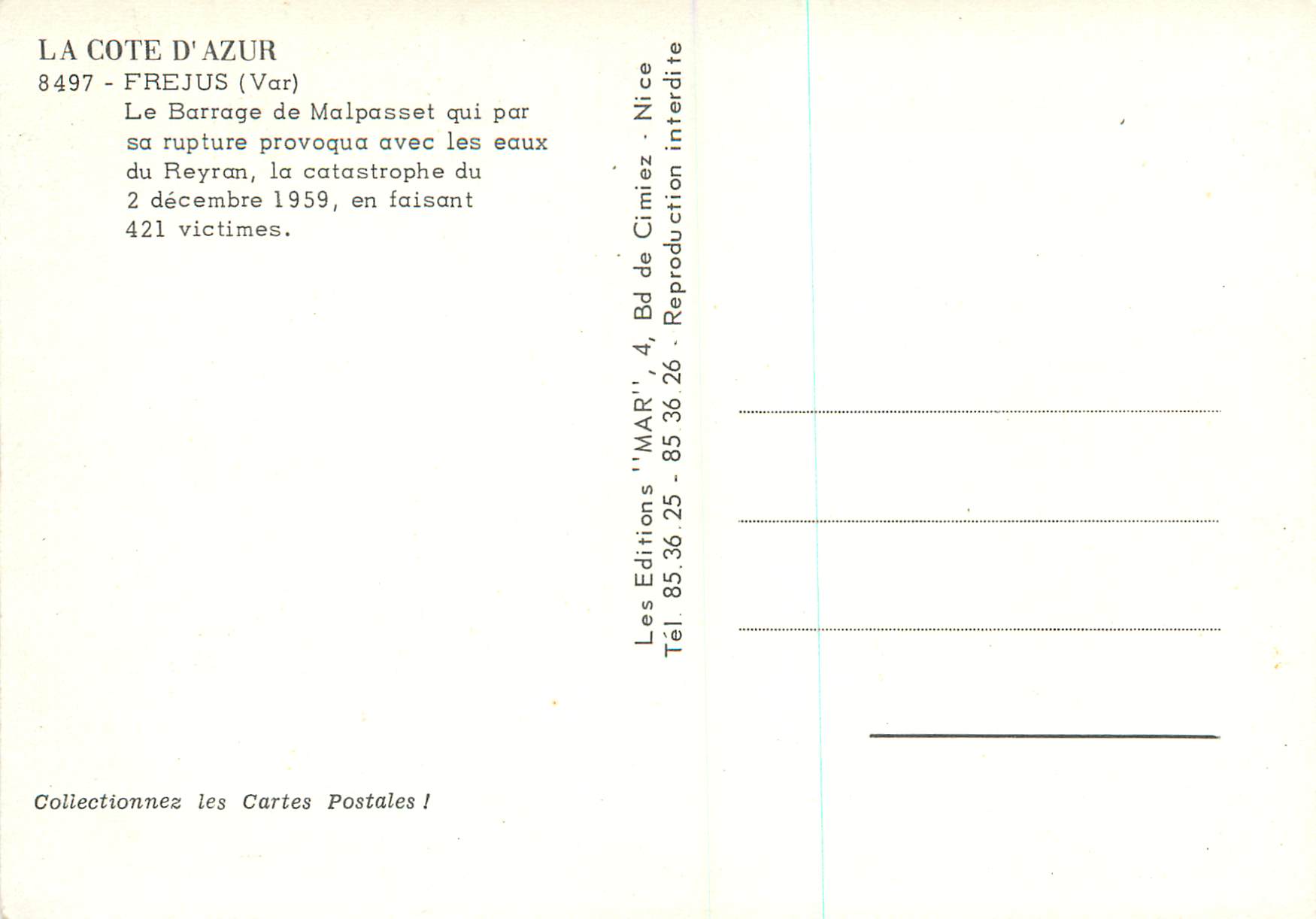 Le Barrage de Malpasset — catastrophe du 2 décembre 1959 — Éditions MAR — Rückseite