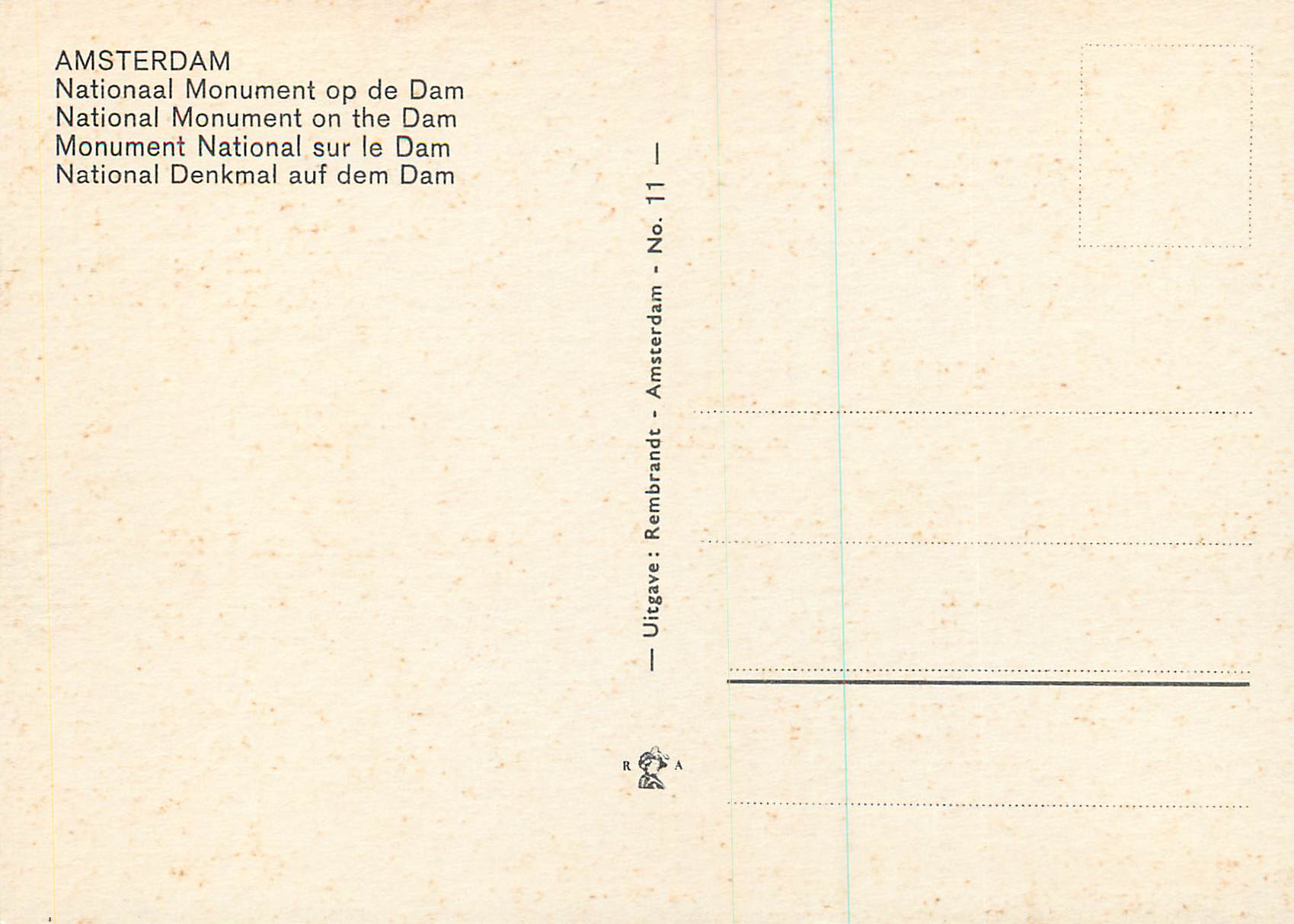 CPM Amsterdam Monument National sur le Dam — Rückseite