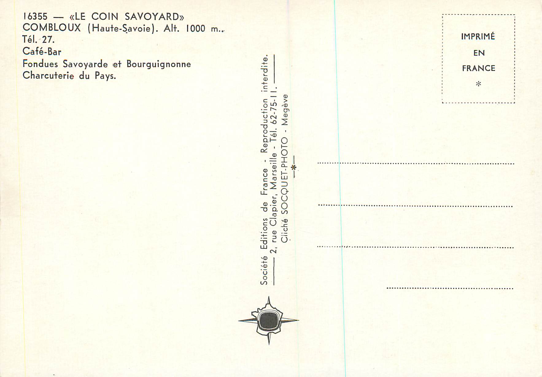 Le Coin Savoyard — Combloux (Haute-Savoie), Alt. 1000 m. — Société Clapier, Marseille — Reverso