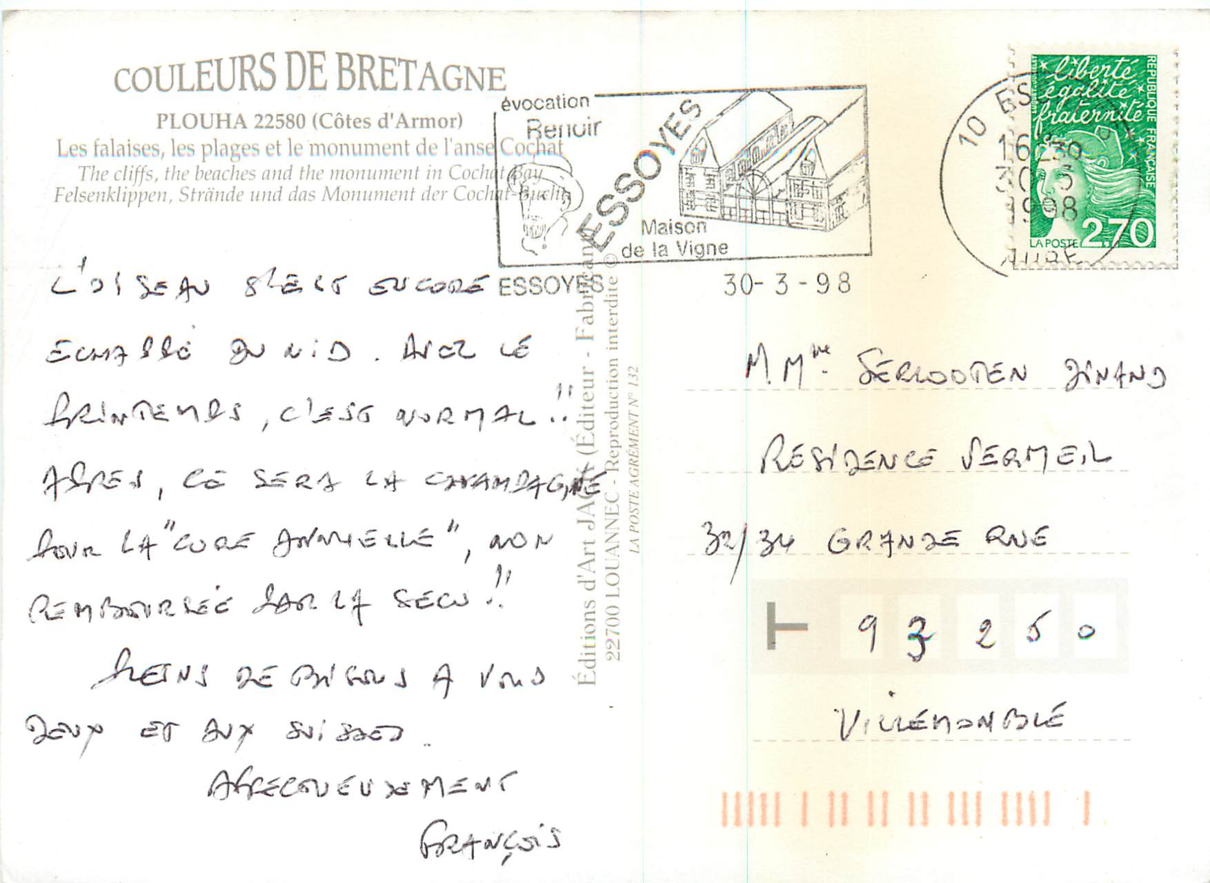 PLOUHA — Vue panoramique et plages — Éditions d'Art Jaconne, Éditeur - Fabrique de la Vigne — Verso
