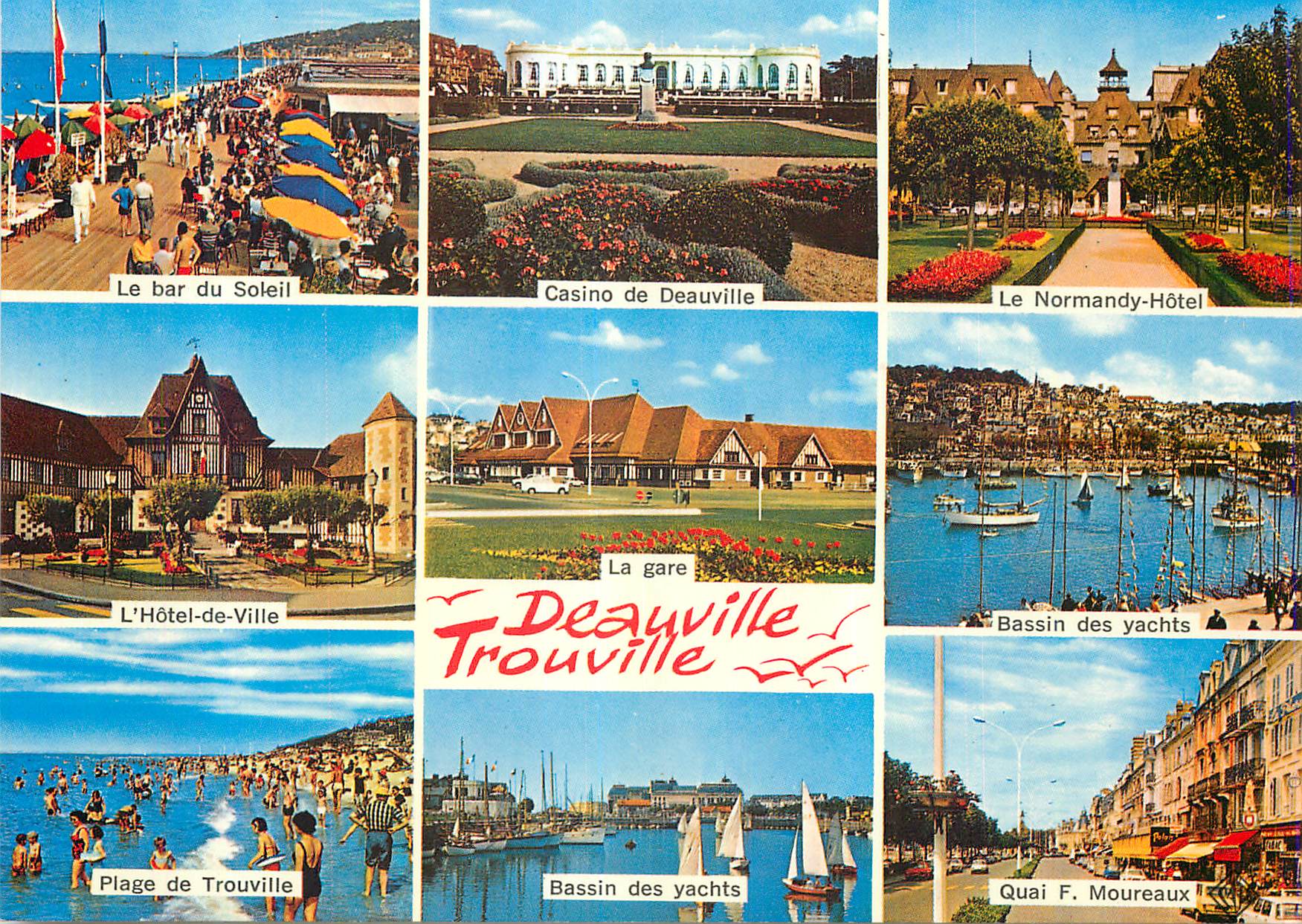 CPM Deauville Trouville Le bar du soleil Casino de Deauville Le Normandy Hotel Bassin des yachts Plage de Trouville Quai