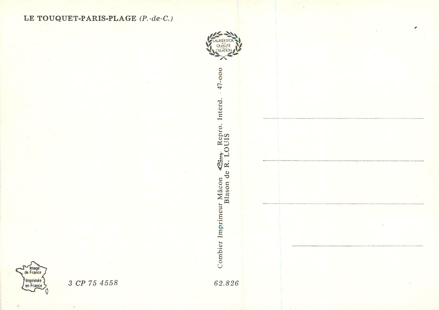 CPM Le Touquet Paris Plage (P de C) — Rückseite