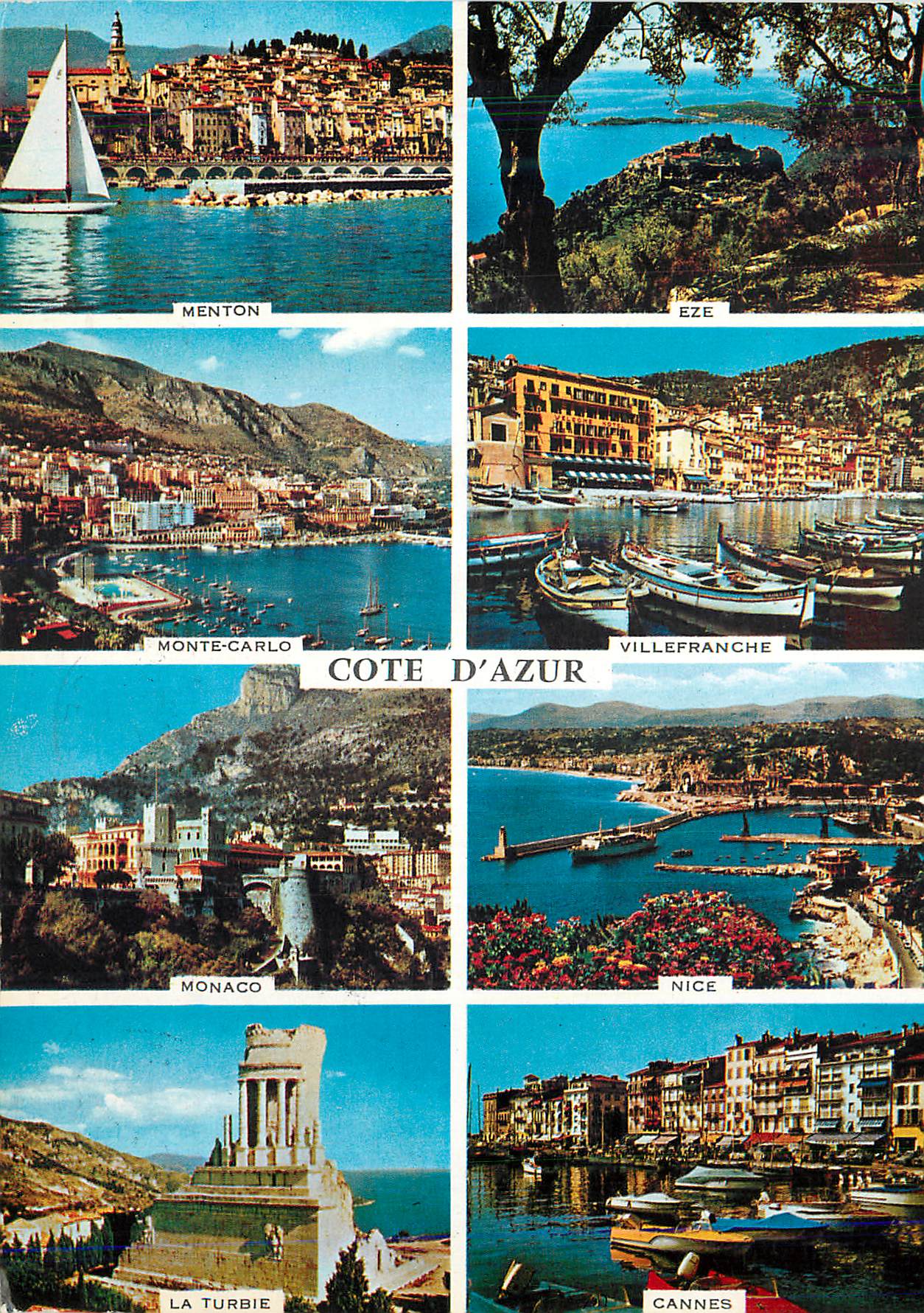 CPM Souvenir de la Cote d'Azur Menton Eze Monte Carlo Villefranche Monaco Nice La Turbie Cannes