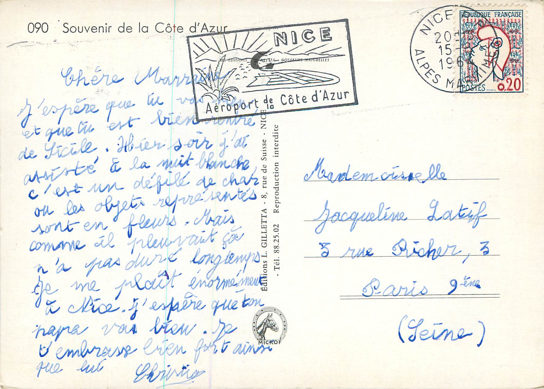 CPM Souvenir de la Cote d'Azur Menton Eze Monte Carlo Villefranche Monaco Nice La Turbie Cannes — Verso